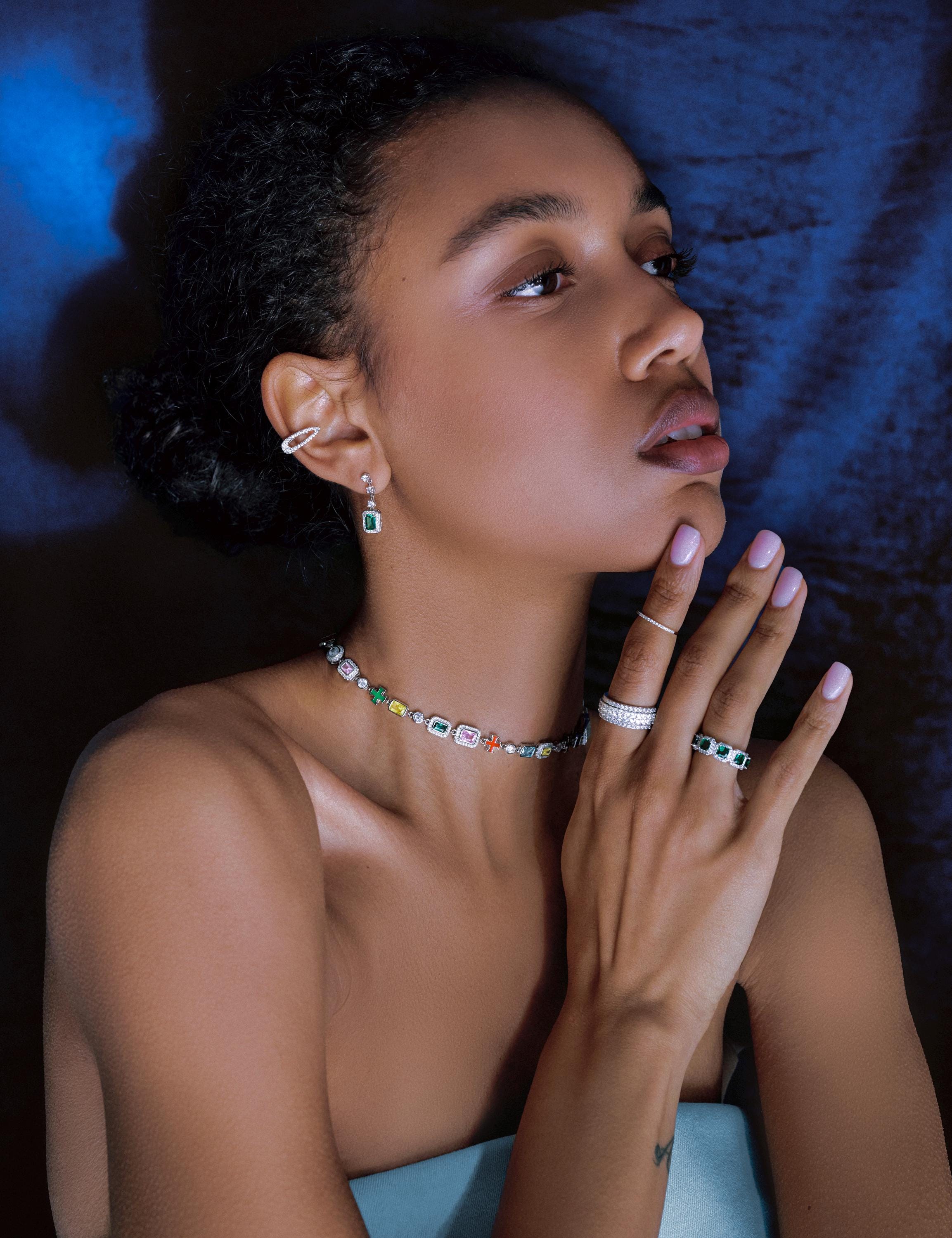 Gem Symphony Choker. Rhodium-plated Sterling Silver 925 + High Carbon Diamonds.
