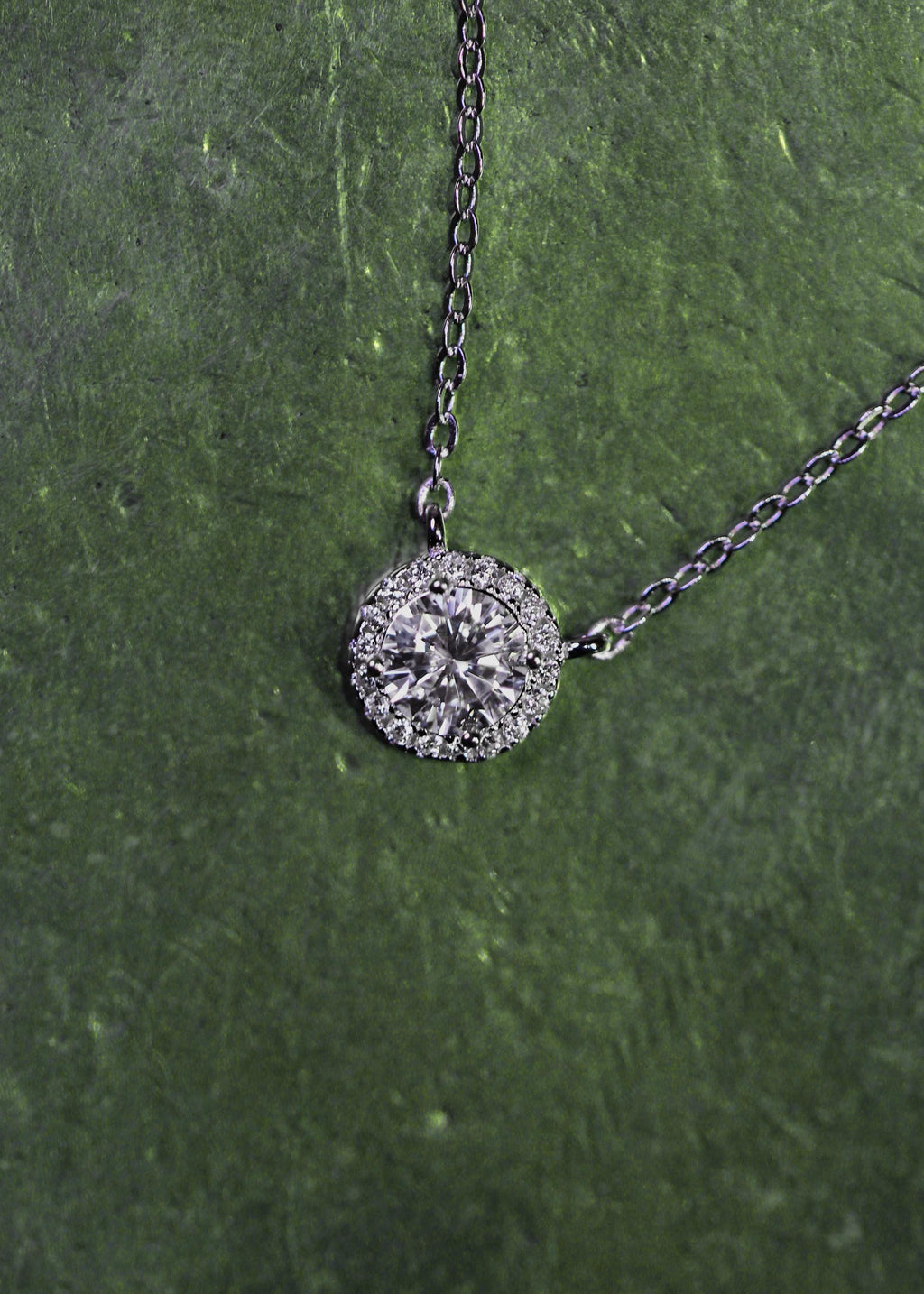Moissanite Round Pendant: Rhodium Plated Sterling Silver 925 Necklace