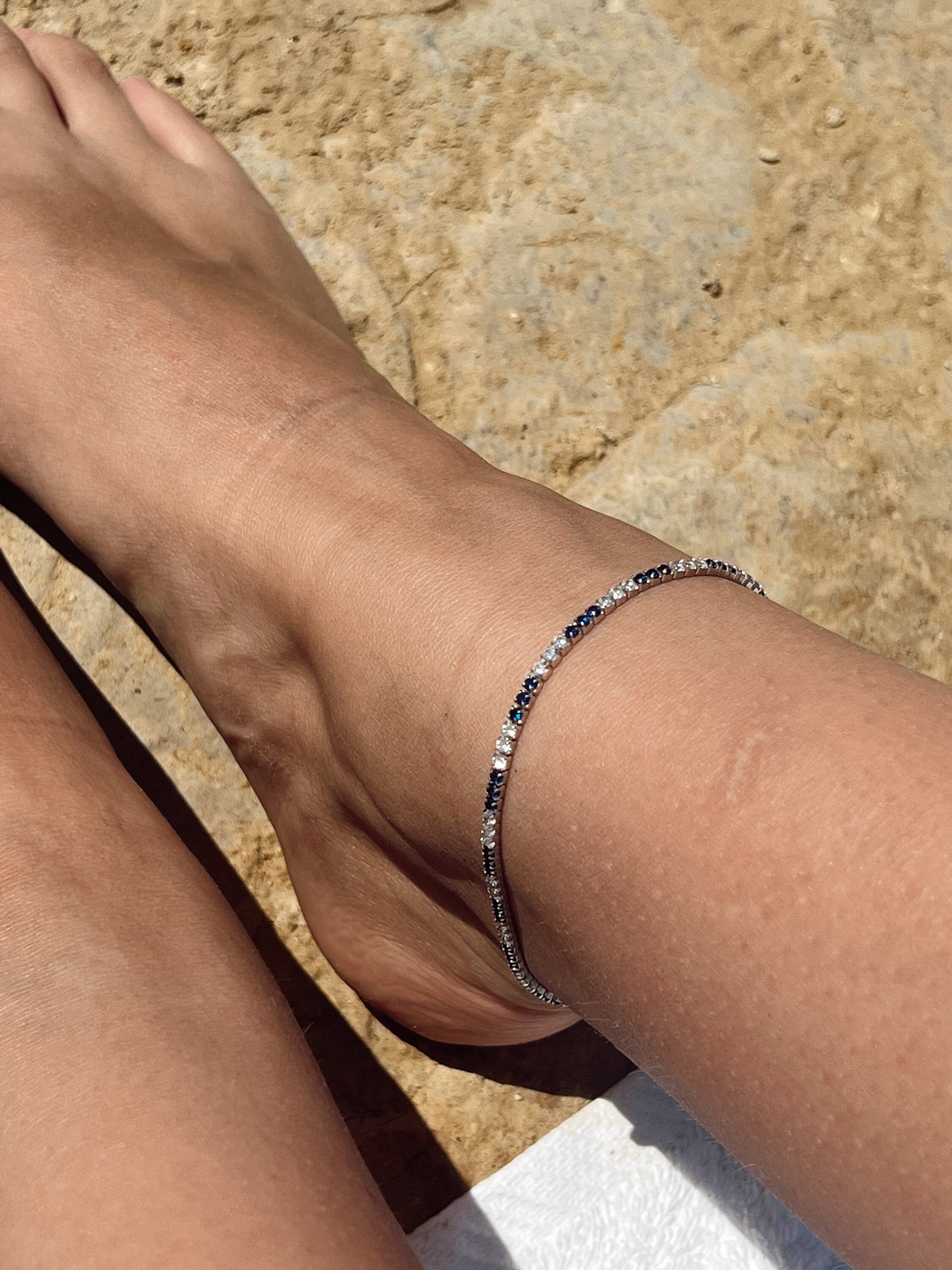 Contrast Tennis Anklet. Rhodium-plated Sterling Silver 925 anklet + High Carbon Diamonds.