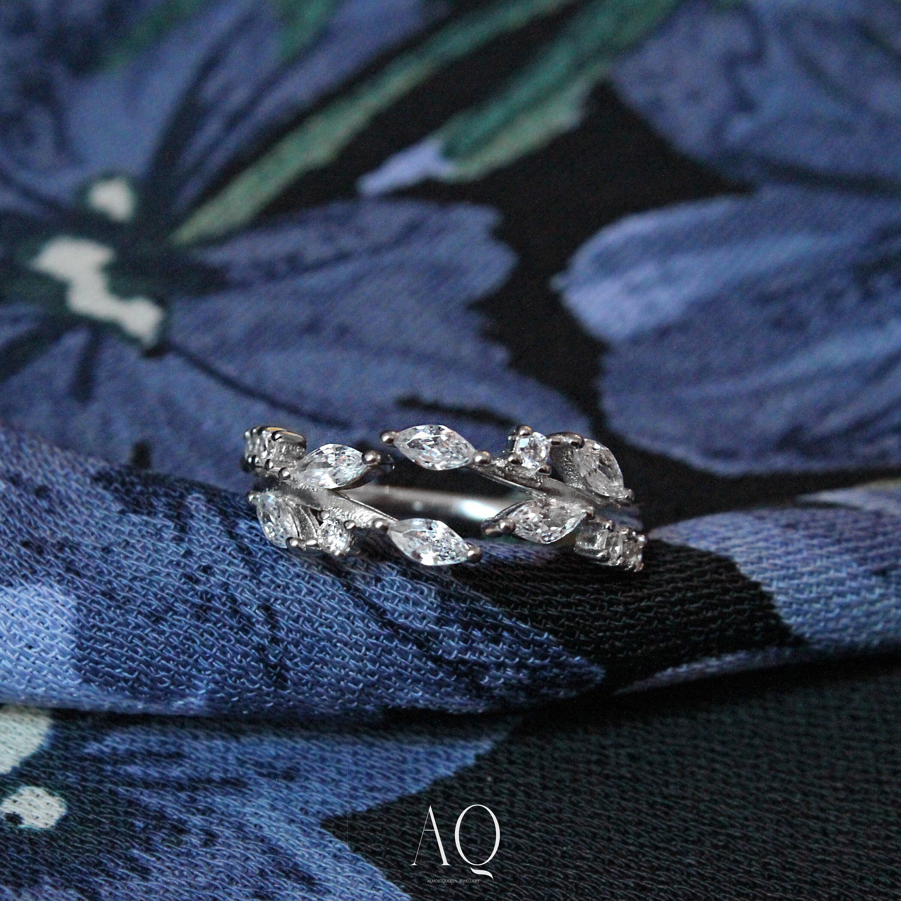 Leaf Ring: Marquise & Diamond Cuts. Resizable size.