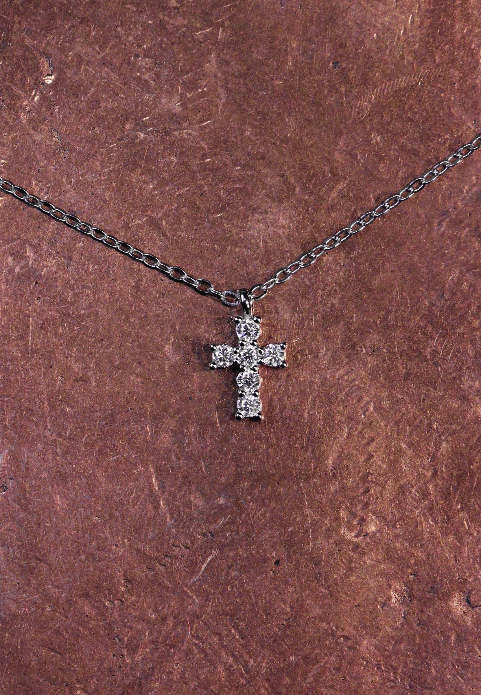 Moissanite Cross Pendant: Rhodium Plated Sterling Silver 925 Necklace.