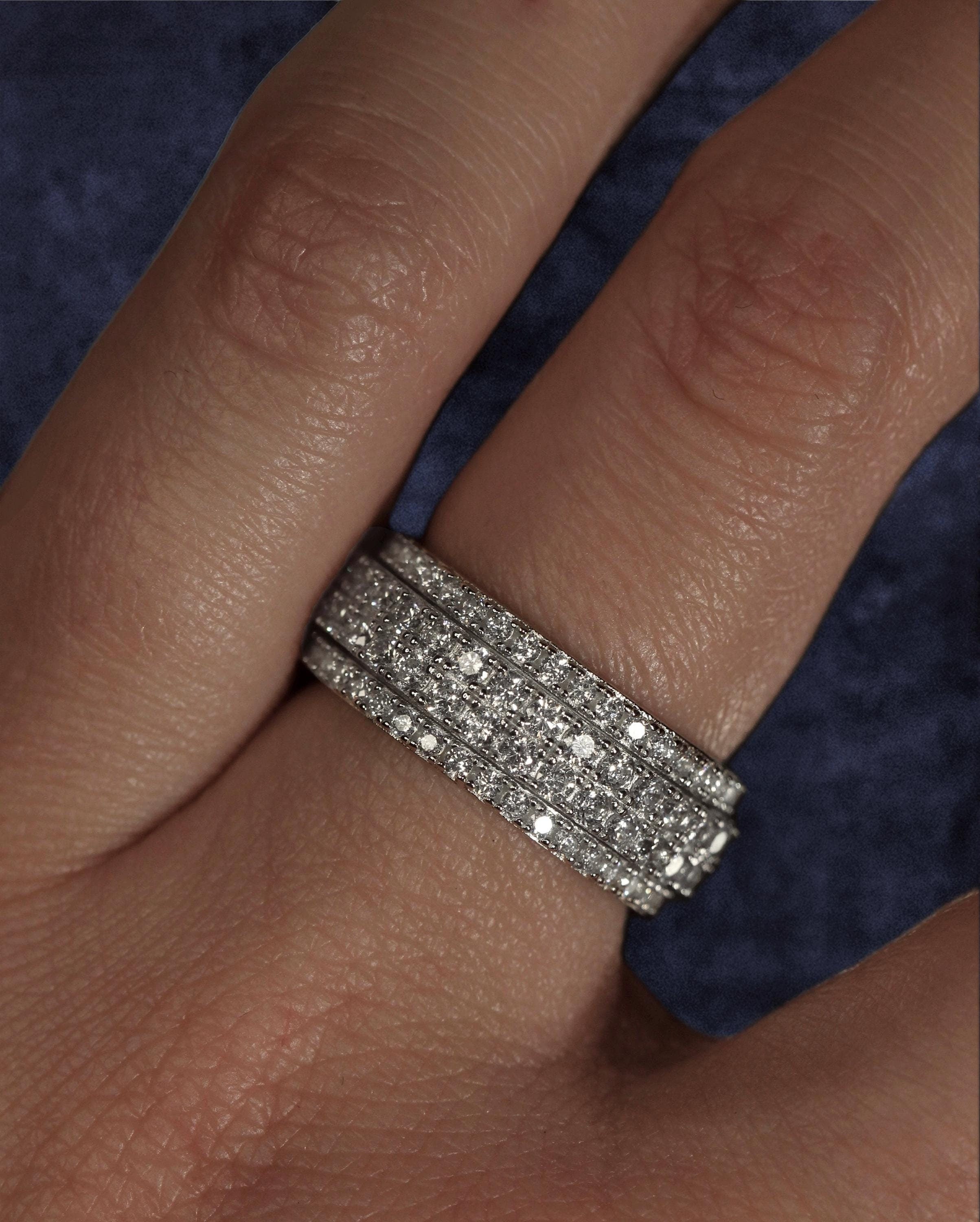 Spinning Diamond Ring. Fidget Band. Rhodium-Plated Sterling Silver + High Carbon Diamonds.