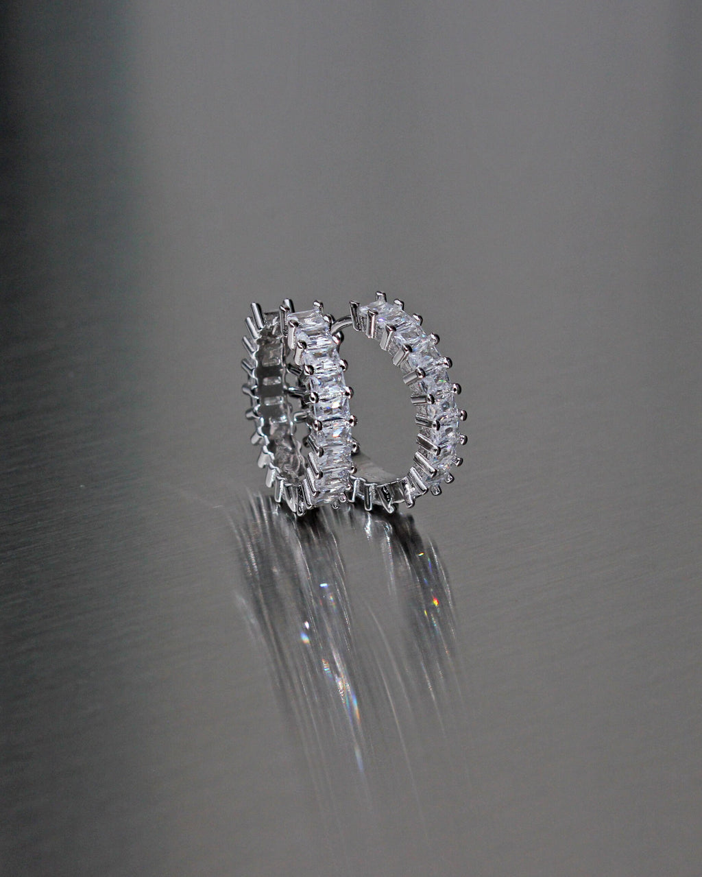Medium Hoop Earrings. High Carbon Diamonds, Baguette Cut.