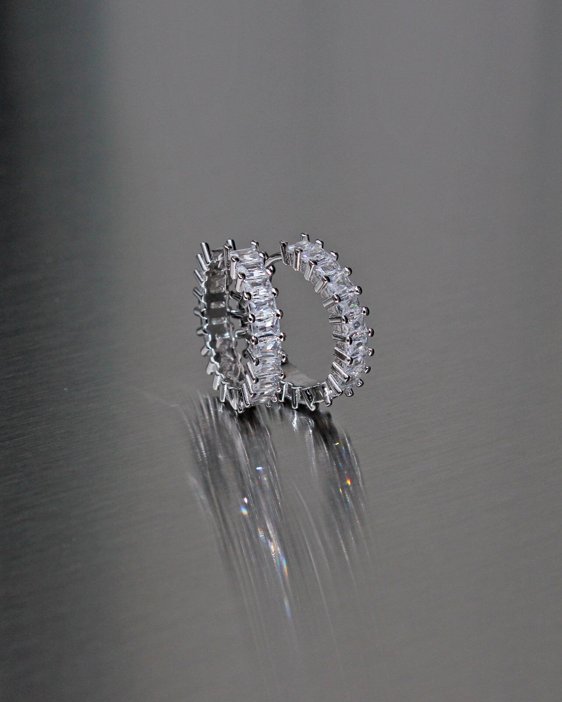 Medium Hoop Earrings. High Carbon Diamonds, Baguette Cut.