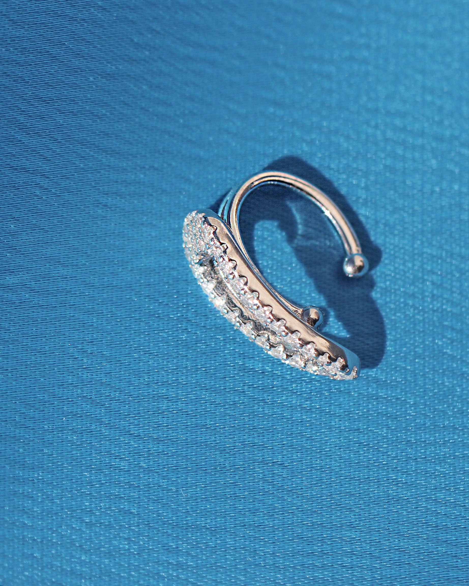 Hair Clip Ear Cuff. Rhodium-plated Sterling Silver 925 + High Carbon Diamonds. No Piercing Needed.