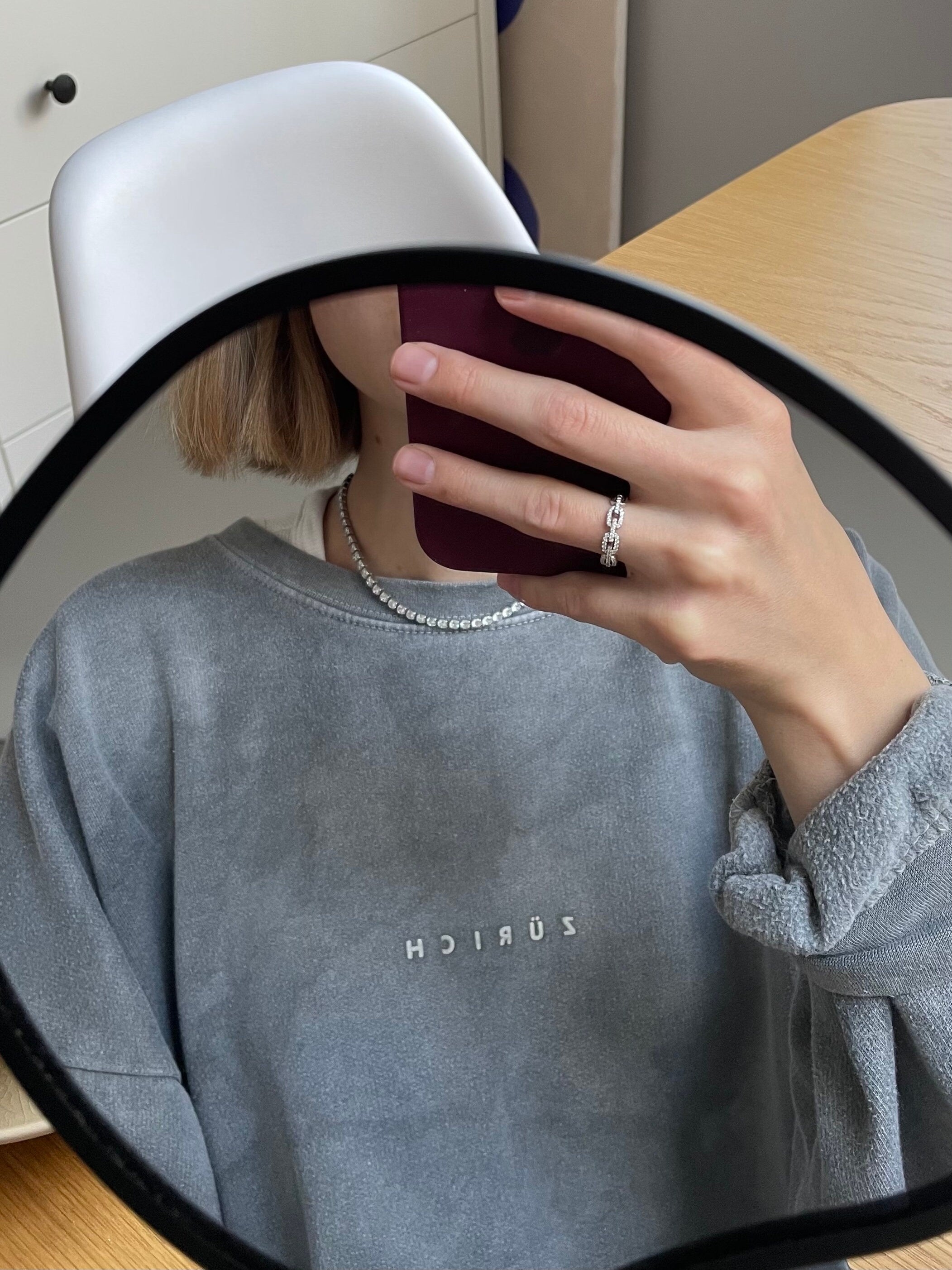 Shiny Chain Ring. Rhodium-plated Sterling Silver 925 + High Carbon Diamonds.