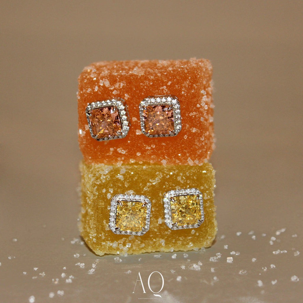 Gorgeous Yellow Earrings. Rhodium-plated Sterling Silver 925 + High Carbon Diamonds.