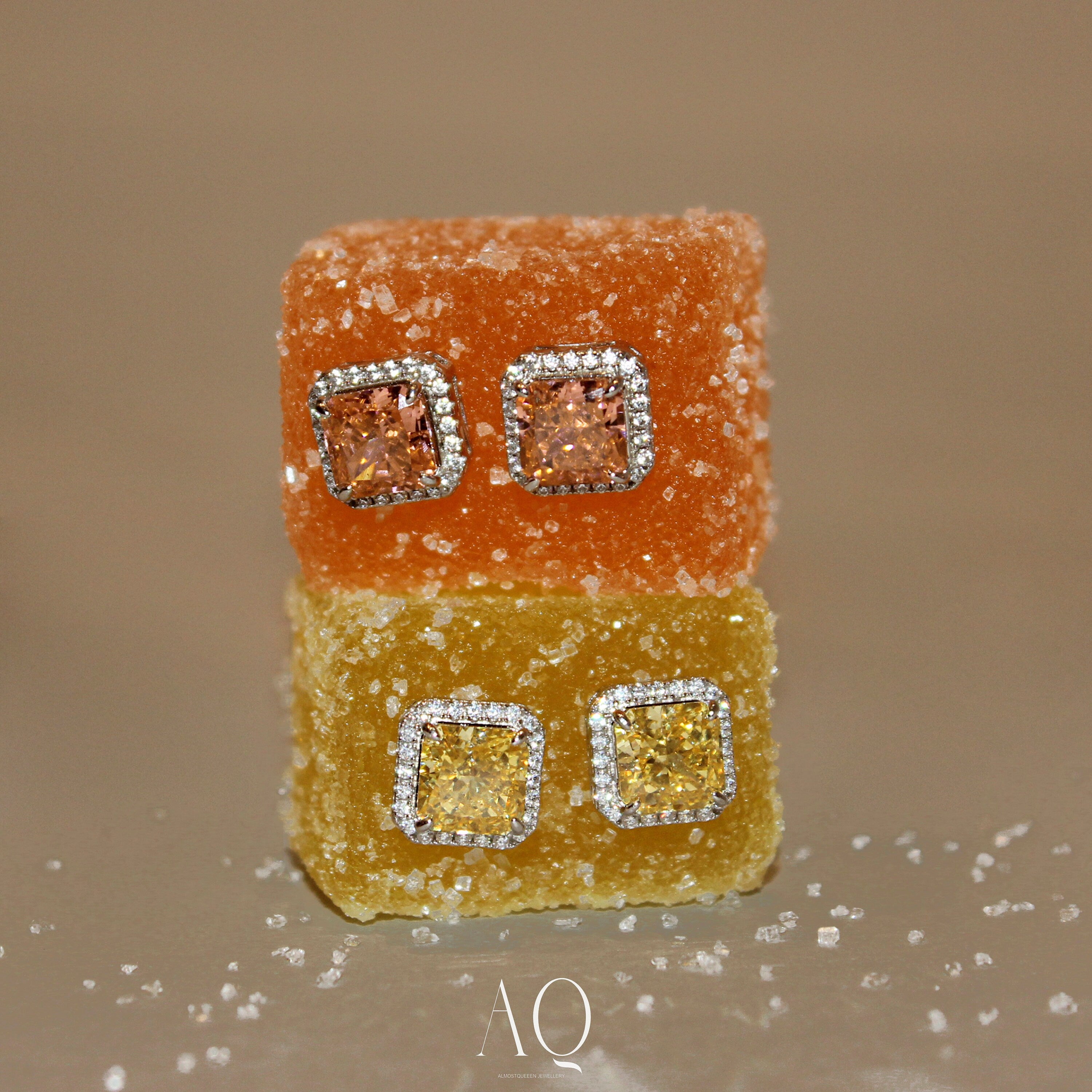 Gorgeous Yellow Earrings. Rhodium-plated Sterling Silver 925 + High Carbon Diamonds.