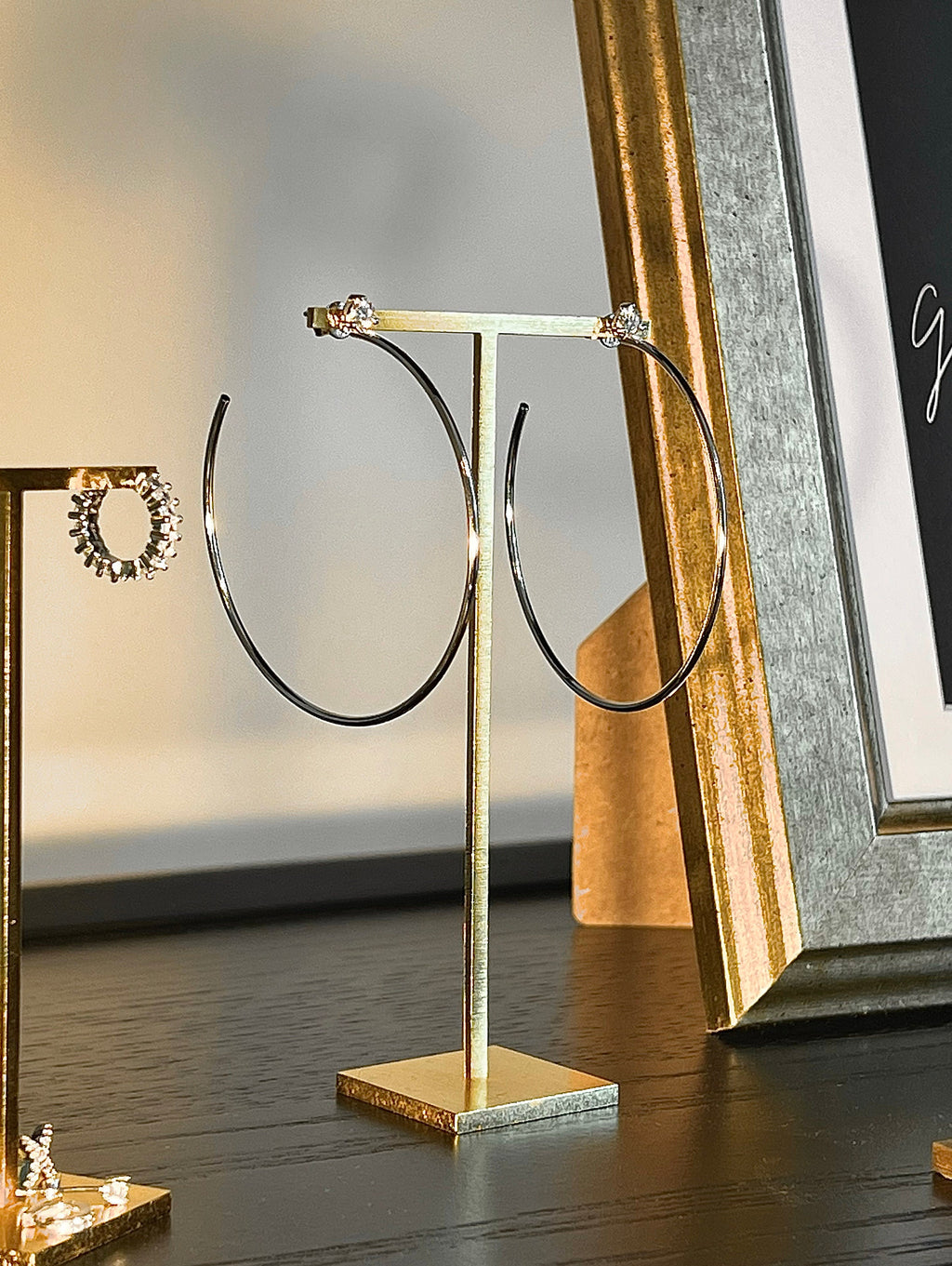 Moissanite Hoop Earrings. Diamond Cut Stone 6 mm. Sterling Silver 925.