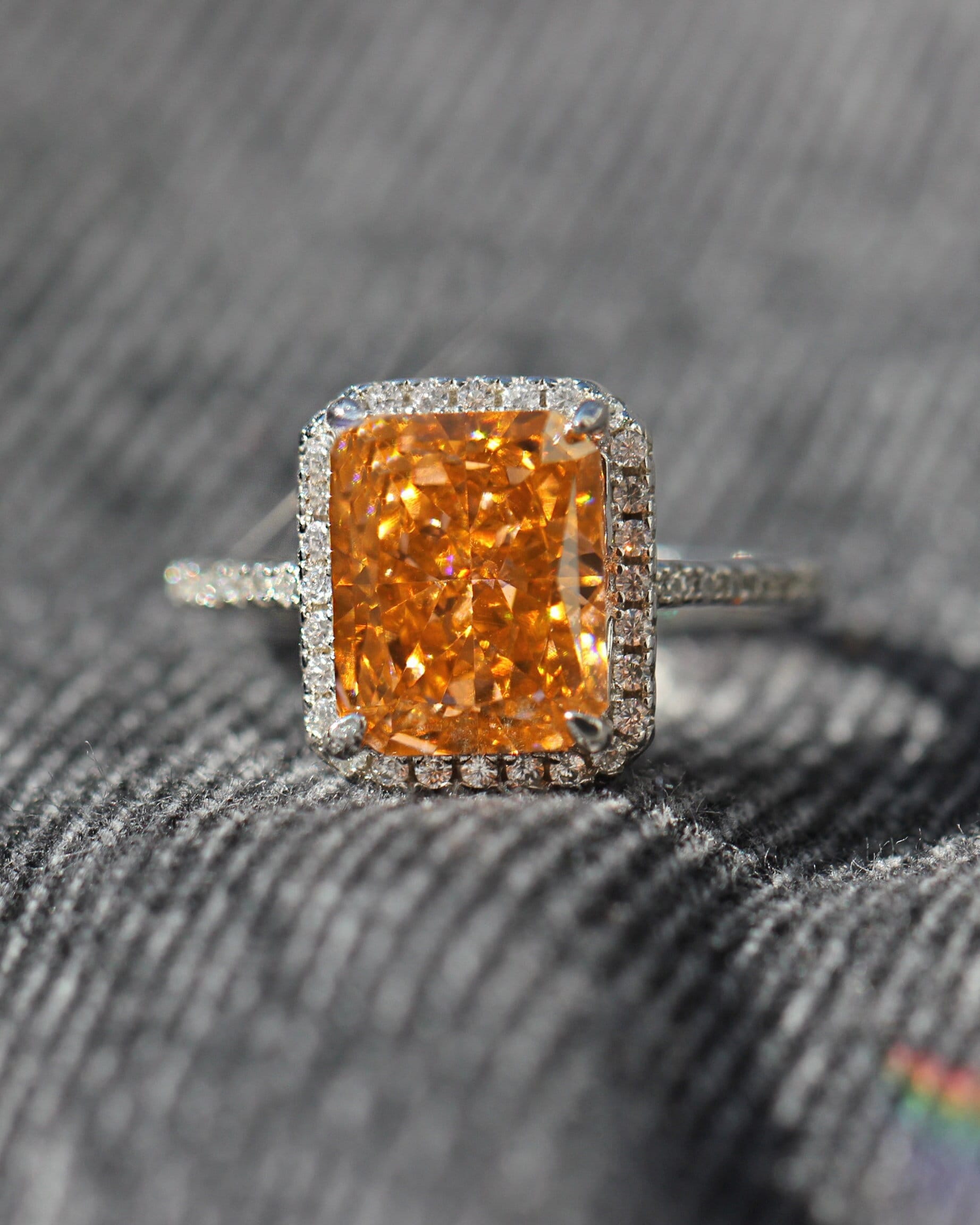 Orange High Carbon Diamond Ring: Sterling Silver 925, Lively Stone.