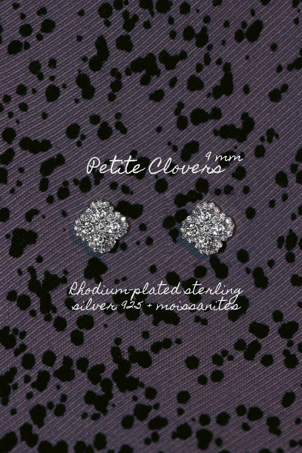 Petite Clovers Earrings. Rhodium-plated Sterling Silver 925 + Moissanites