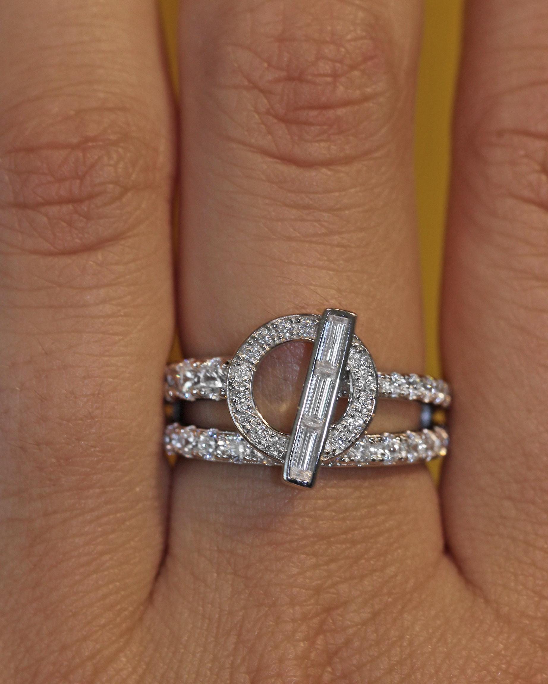 Dainty Rhodium-plated Sterling Silver Ring with High Carbon Diamonds.