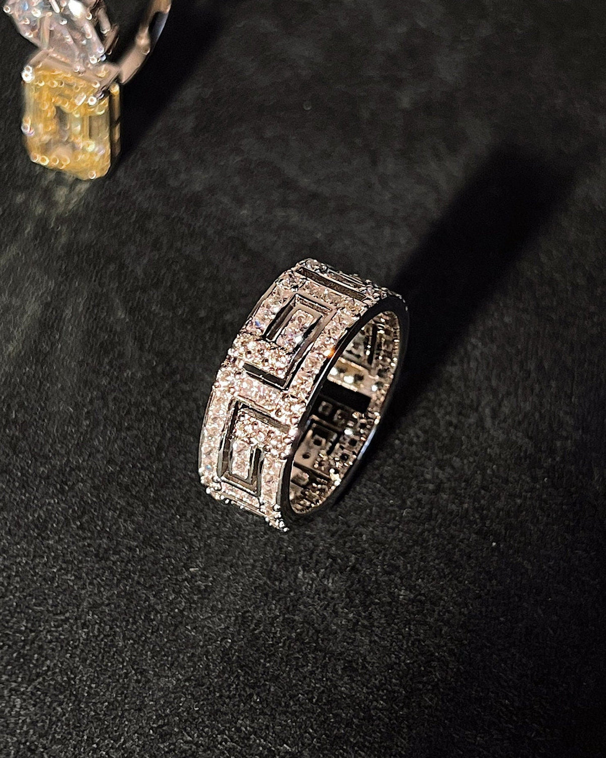 Antique Pattern Sterling Silver Ring: High Carbon Diamond Wide Band