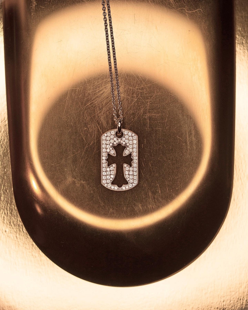 Ghotic cross. Sterling silver 925 amulet with high carbon diamonds. Pop-punk jewelry.