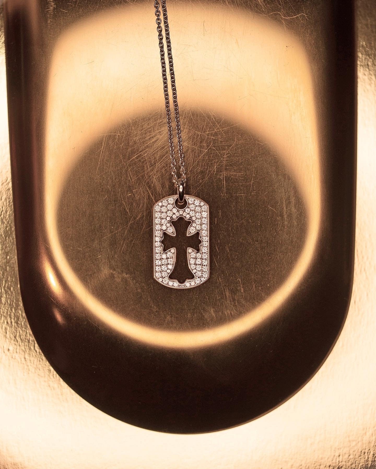 Ghotic cross. Sterling silver 925 amulet with high carbon diamonds. Pop-punk jewelry.