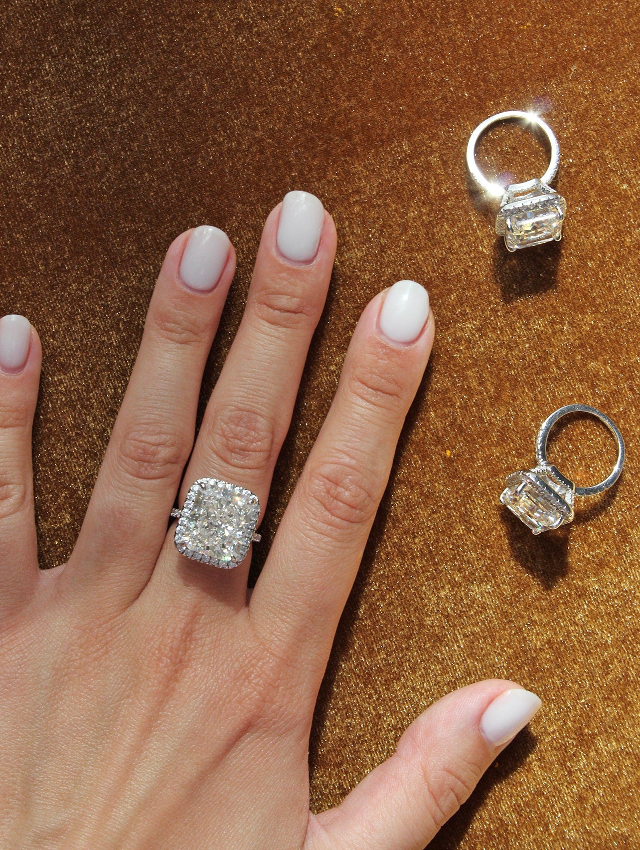 Large Champagne High Carbon Diamond Ring: Sterling Silver 925 (14*12 mm)
