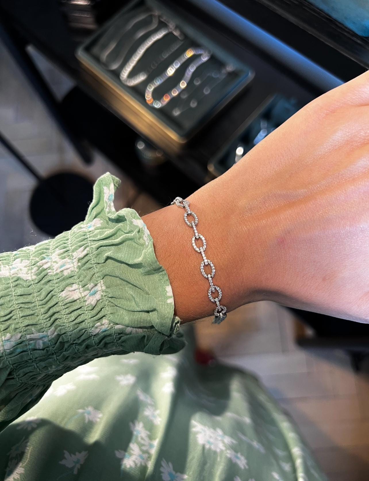 Double Chain Bracelet or Choker. Rhodium-plated Sterling Silver 925 + High Carbon Diamonds.