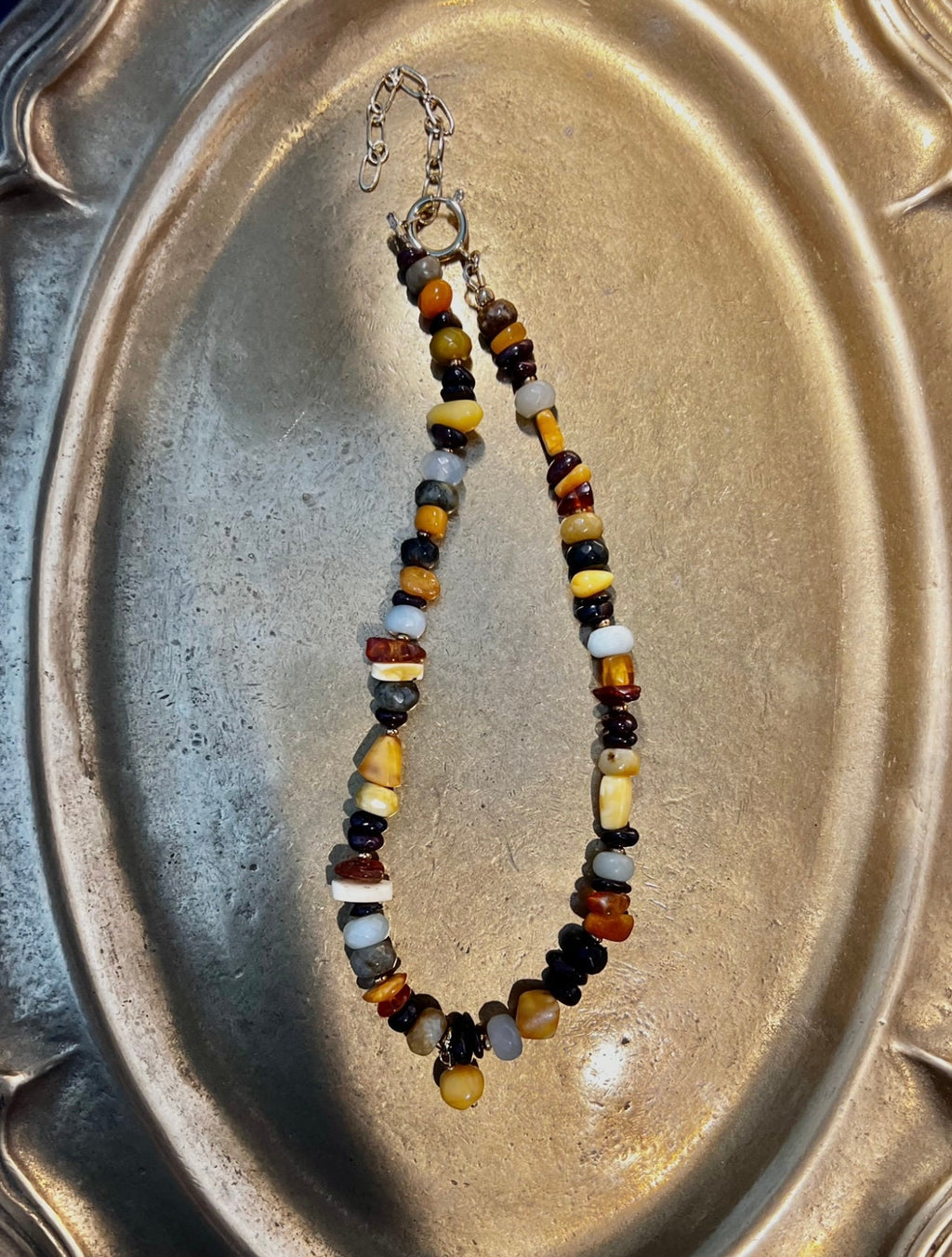 Vintage Amber Double Bracelet: Raw Garnet & Jade.