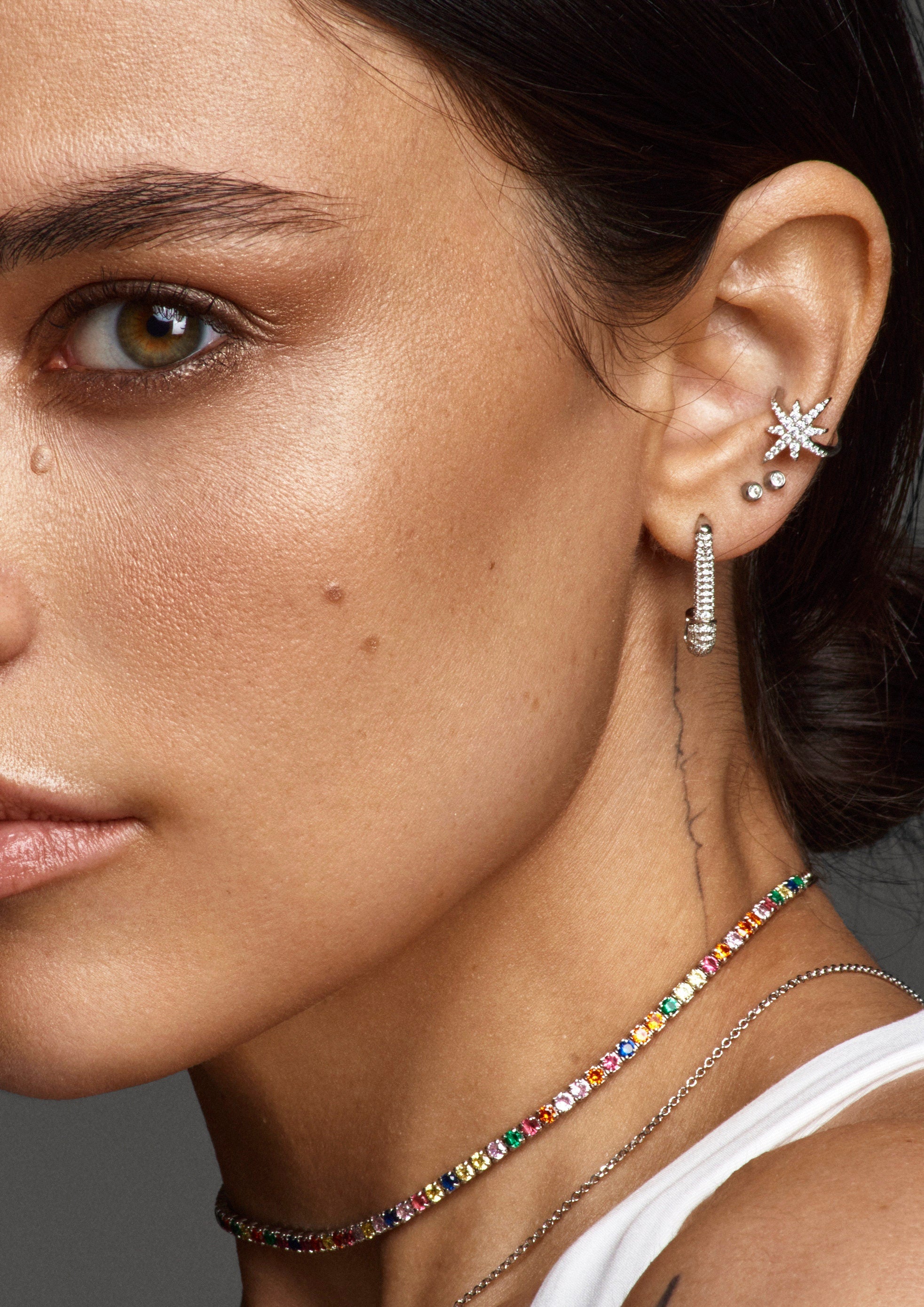 Star Ear Cuff. Rhodium-plated Sterling Silver 925 + High Carbon Diamonds. No Piercing Jewelry.