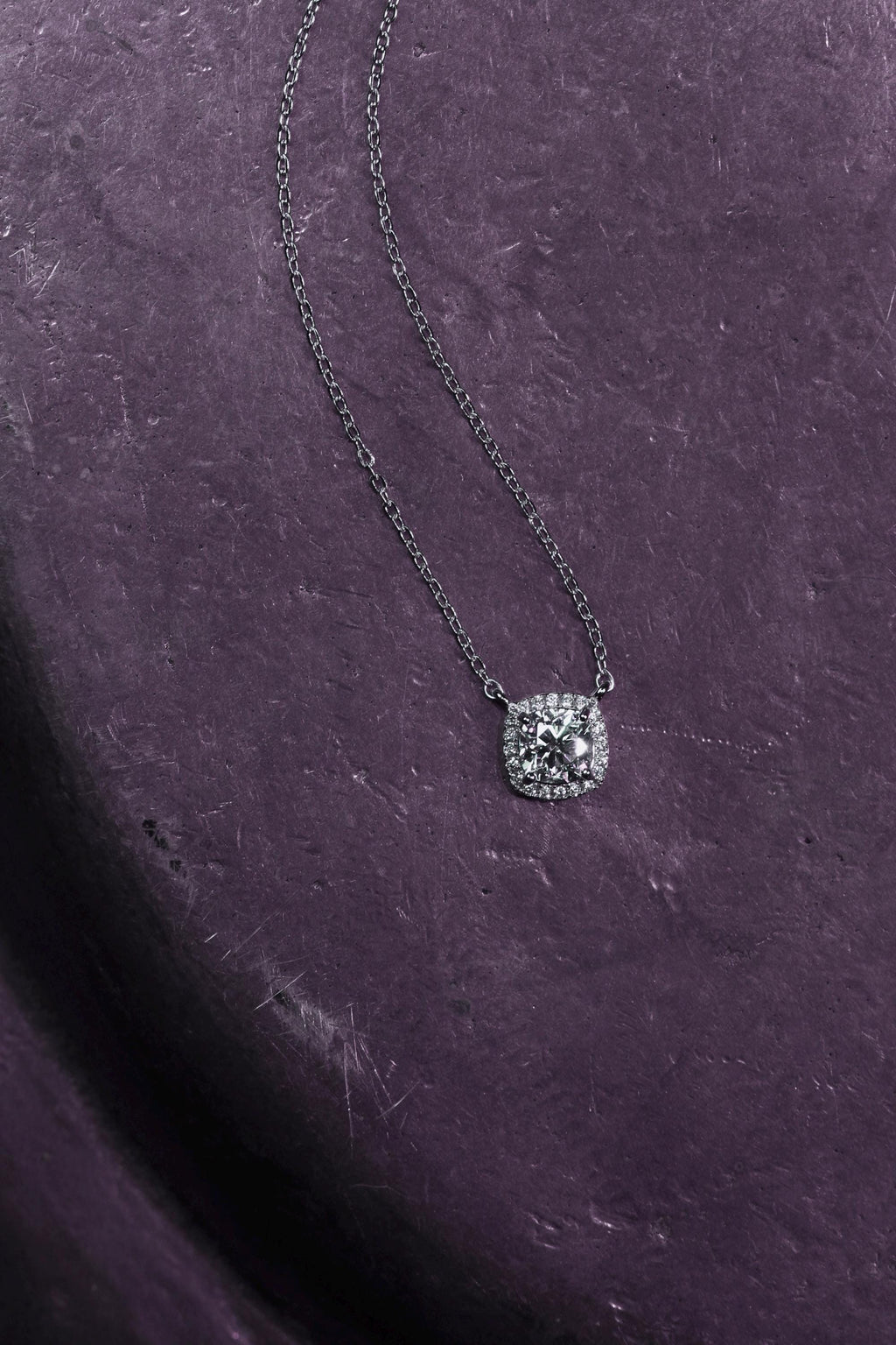Moissanite Cushion Pendant: Rhodium Plated Sterling Silver 925 Necklace