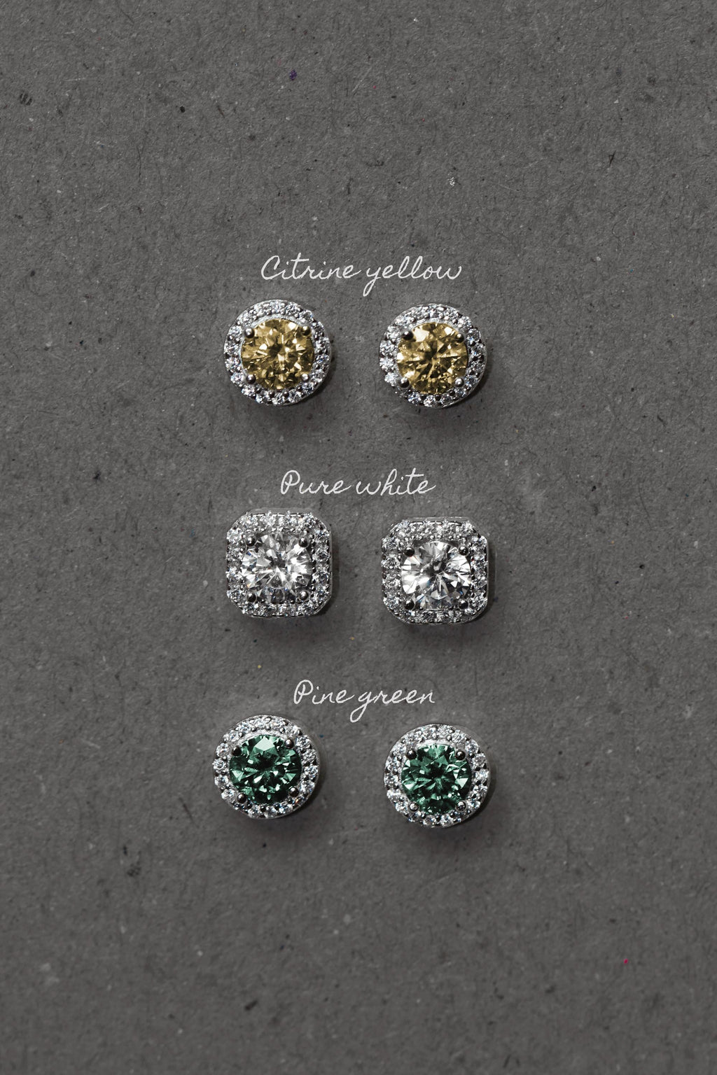 Elegant Moissanite Pine Green Stud Earrings. Rhodium Plated Sterling Silver 925.