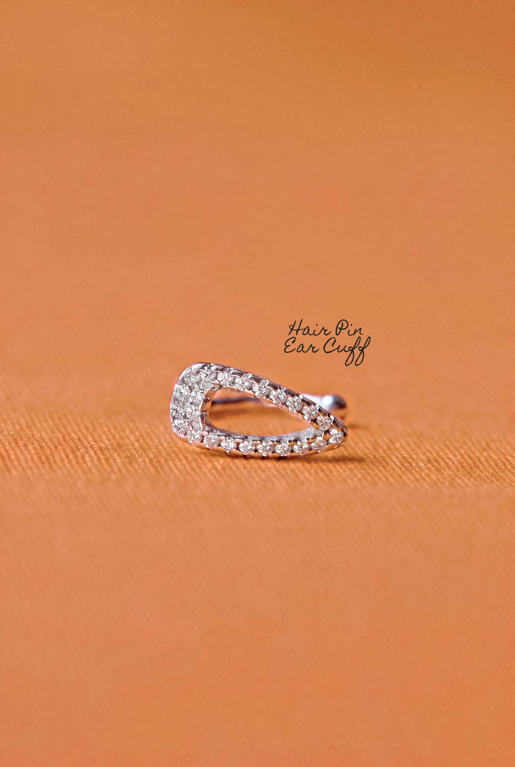 Hair Clip Ear Cuff. Rhodium-plated Sterling Silver 925 + High Carbon Diamonds. No Piercing Needed.