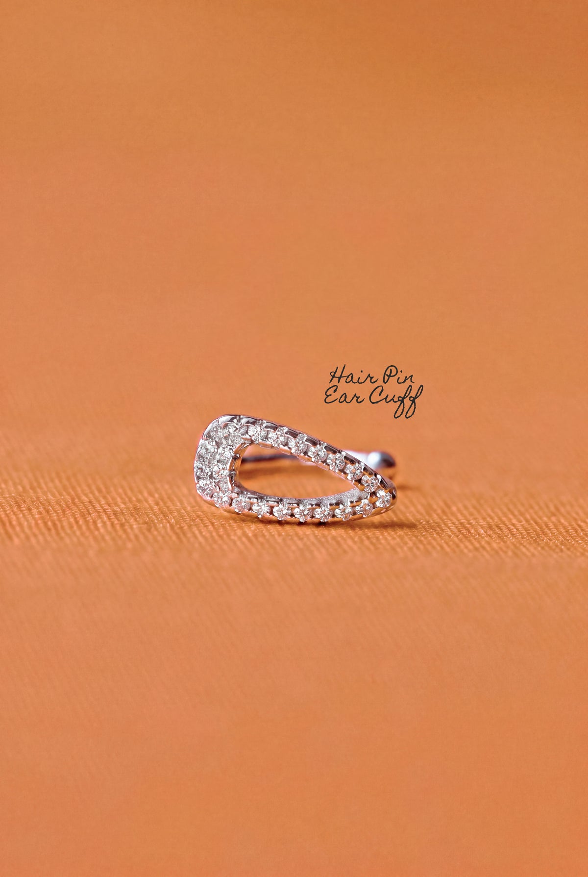Hair Clip Ear Cuff. Rhodium-plated Sterling Silver 925 + High Carbon Diamonds. No Piercing Needed.