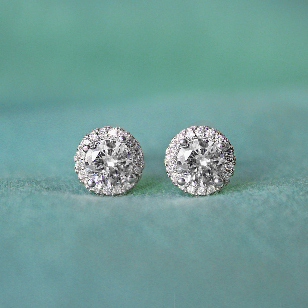 Classical Mini Diamond Cut Studs. Rhodium-plated Sterling Silver 925 + High Carbon Diamonds.