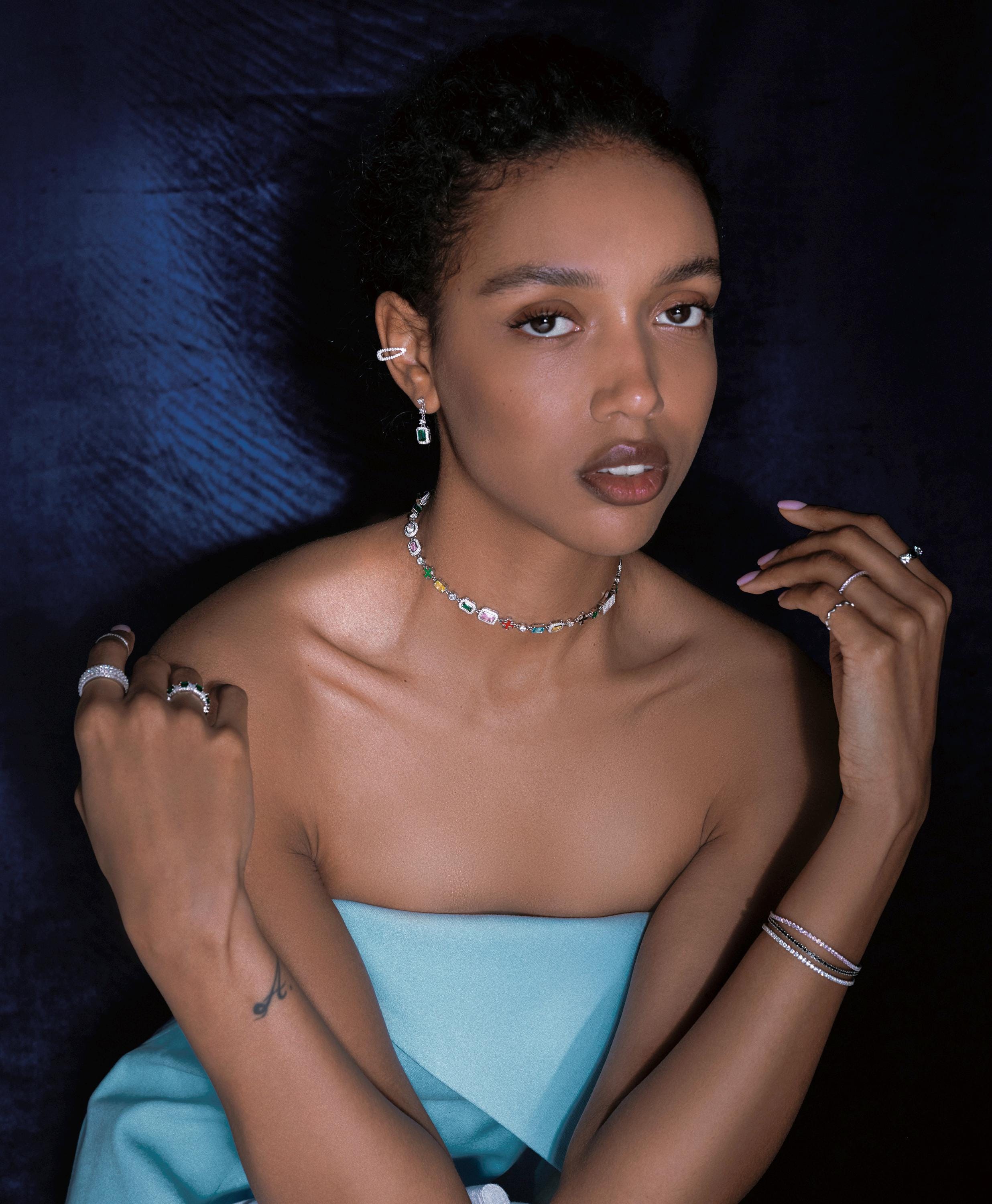 Gem Symphony Choker. Rhodium-plated Sterling Silver 925 + High Carbon Diamonds.