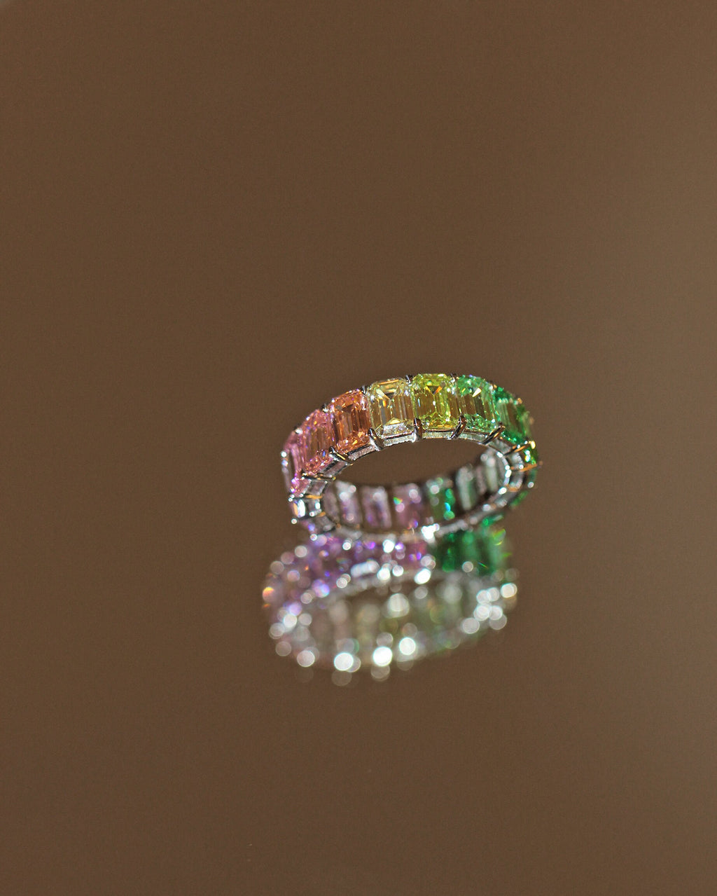 Gradient of Joy Ring. Emerald Cut High Carbon Diamond Ring. Rhodium-plated Sterling Silver 925.