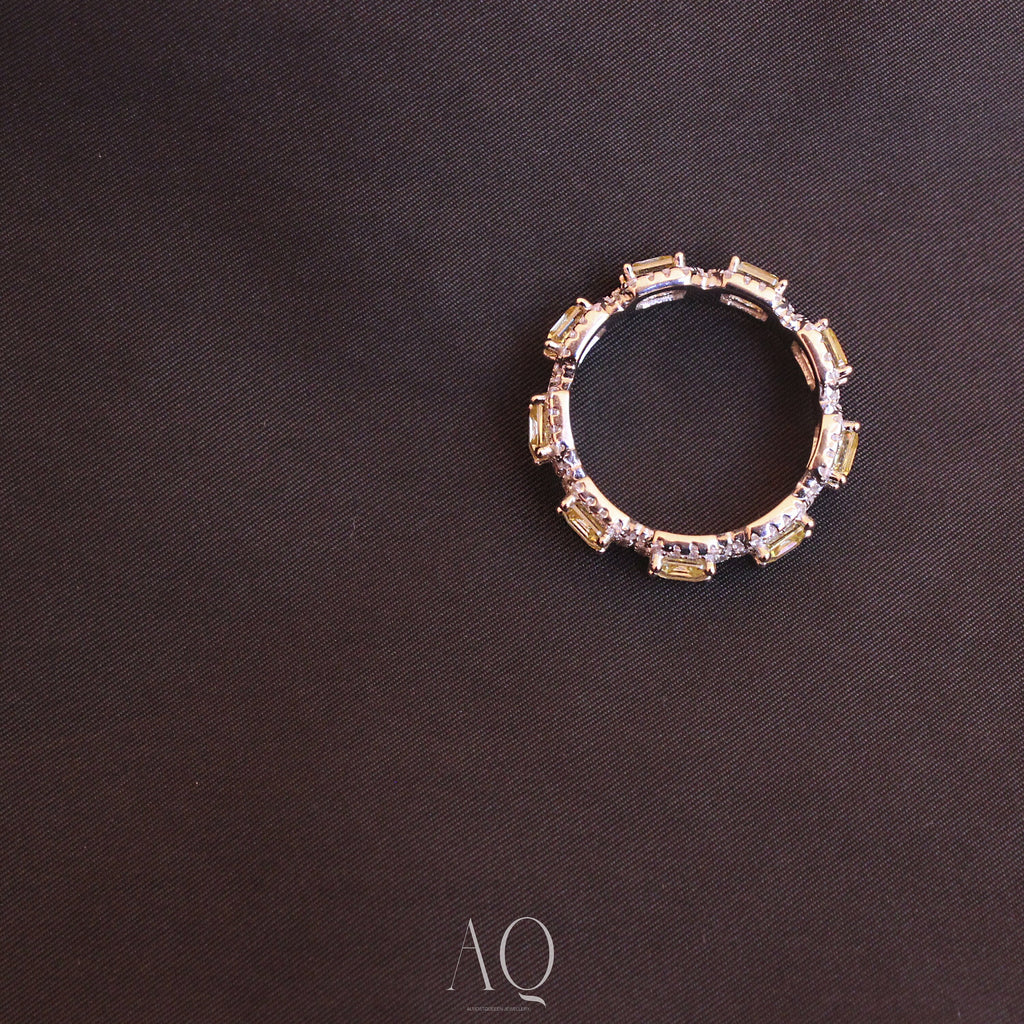 Sunny Royal Ring. Rhodium Plated Sterling Silver 925 + Light Yellow High Carbon Diamonds.