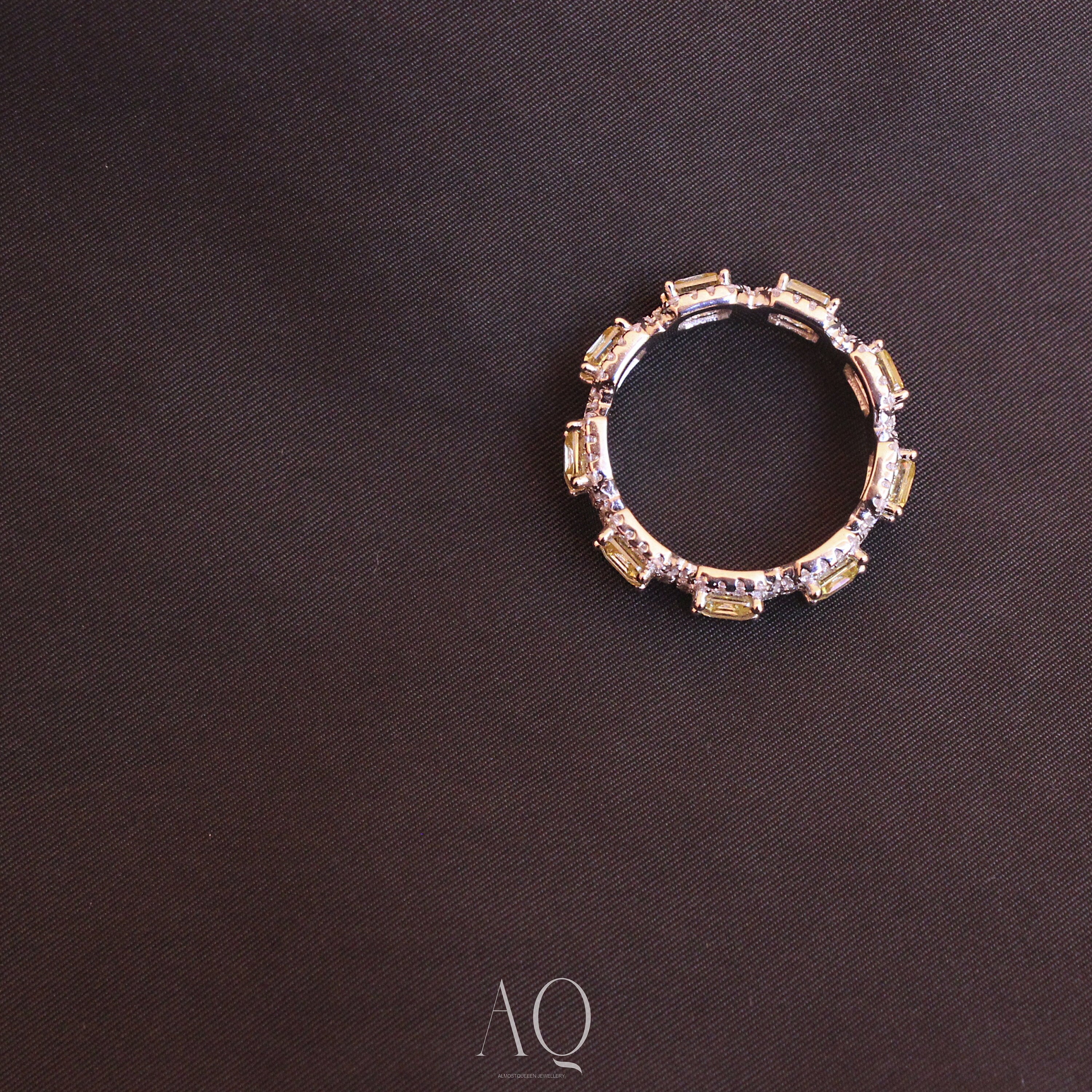 Sunny Royal Ring. Rhodium Plated Sterling Silver 925 + Light Yellow High Carbon Diamonds.