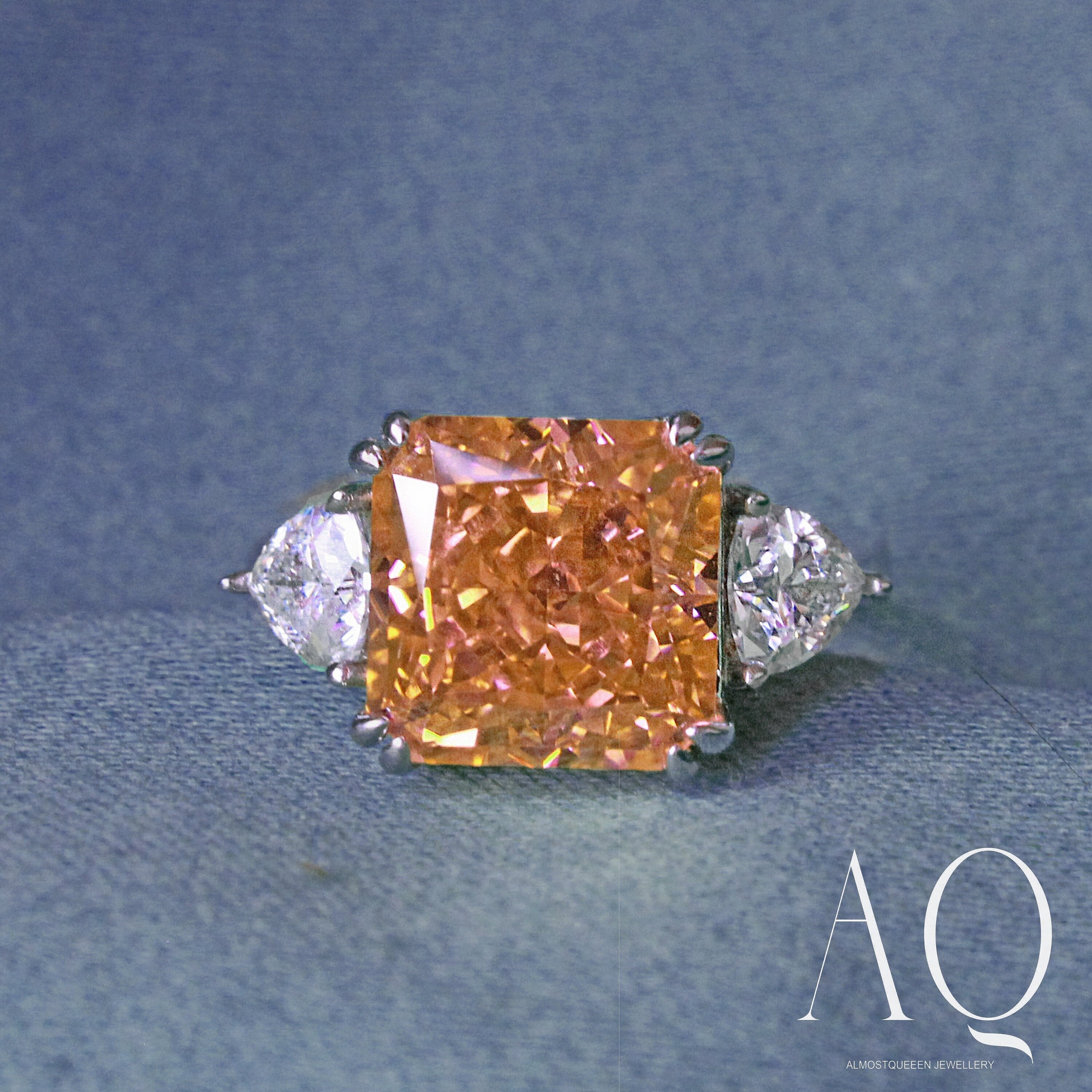 Lemonade-Orange Ring. Rhodium-plated Sterling Silver 925 + High Carbon Diamonds.