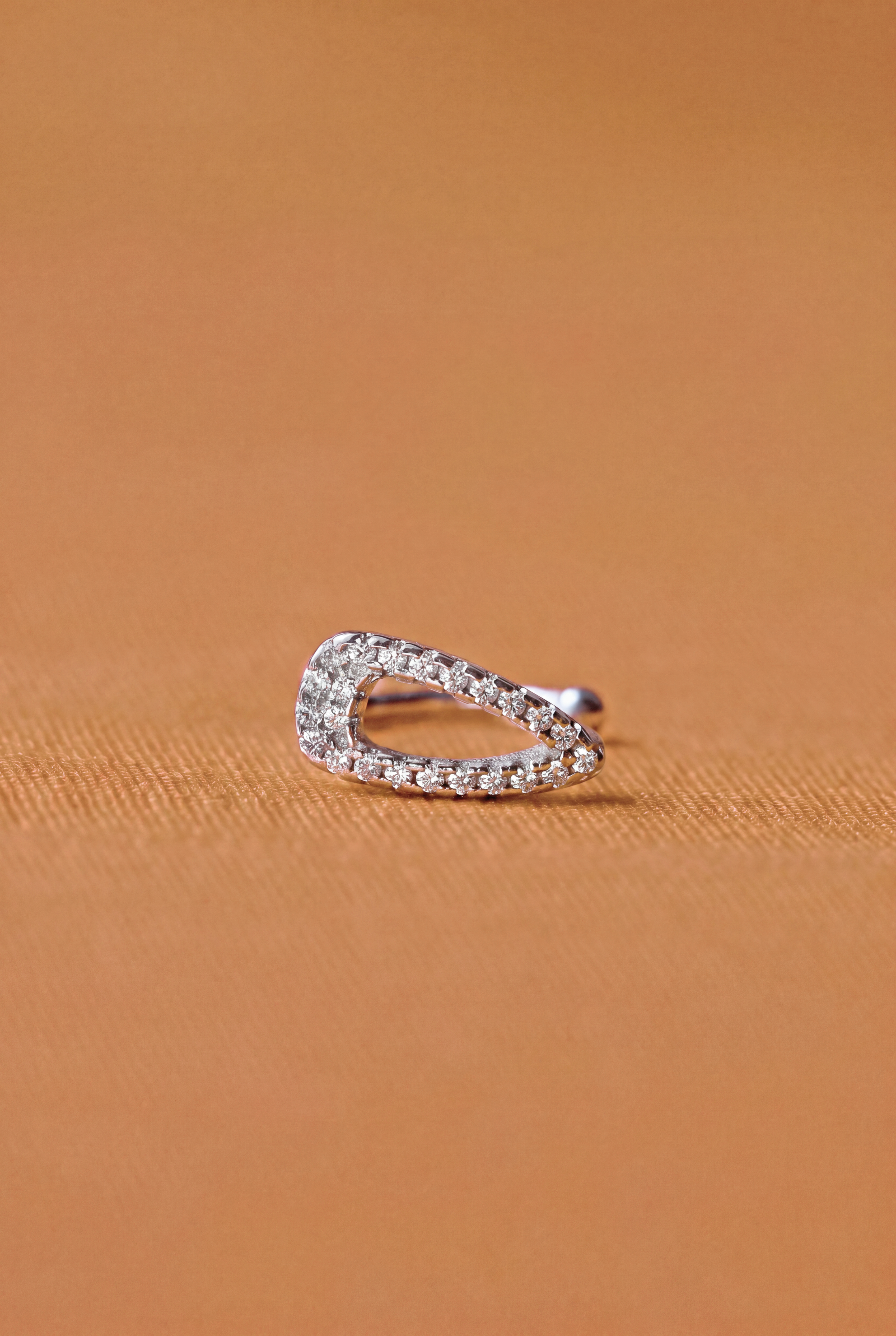 Hair Clip Ear Cuff. Rhodium-plated Sterling Silver 925 + High Carbon Diamonds. No Piercing Needed