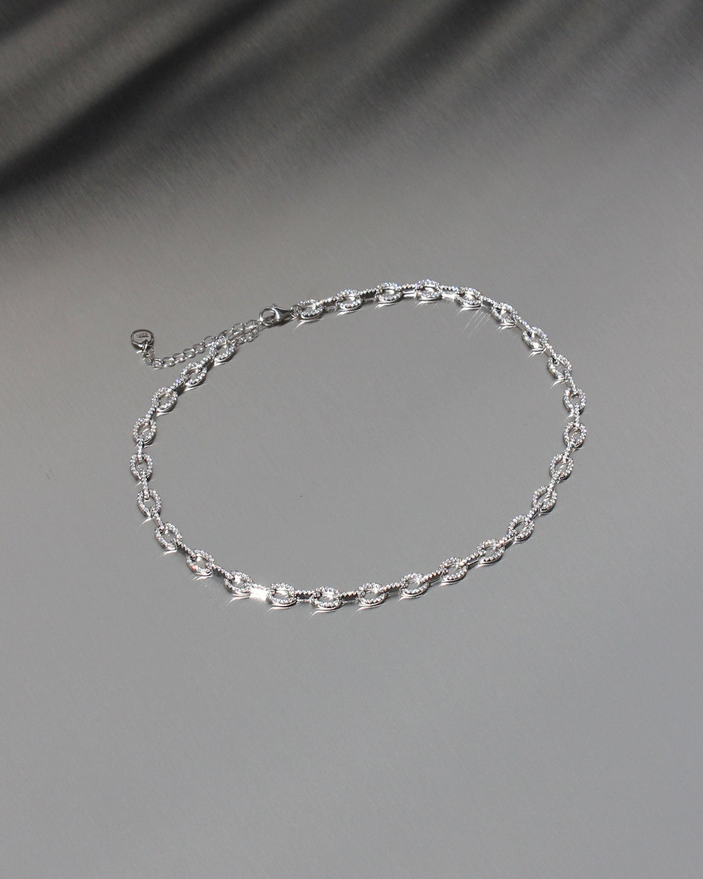 Double Chain Bracelet or Choker. Rhodium-plated Sterling Silver 925 + High Carbon Diamonds.