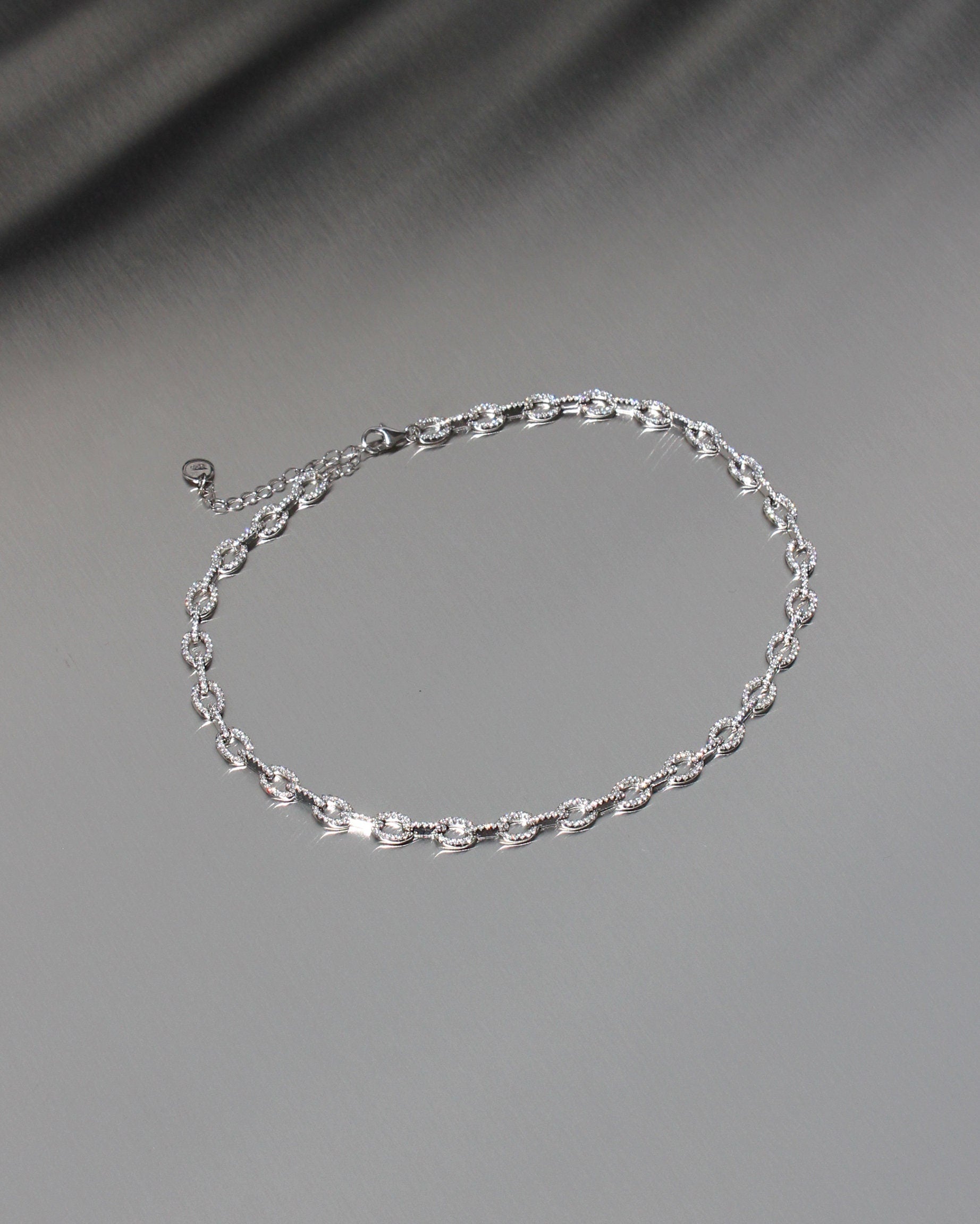 Double Chain Bracelet or Choker. Rhodium-plated Sterling Silver 925 + High Carbon Diamonds.
