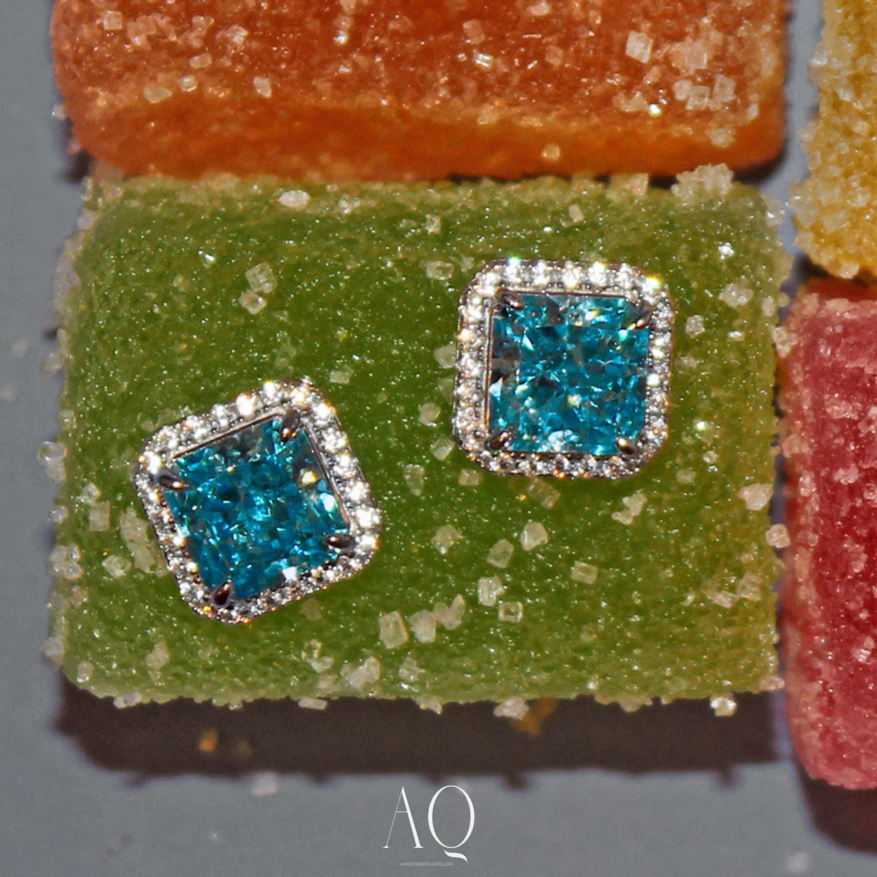Sky Blue Gorgeous Earrings. High Carbon Diamond Earrings + Rhodium-plated Sterling Silver 925