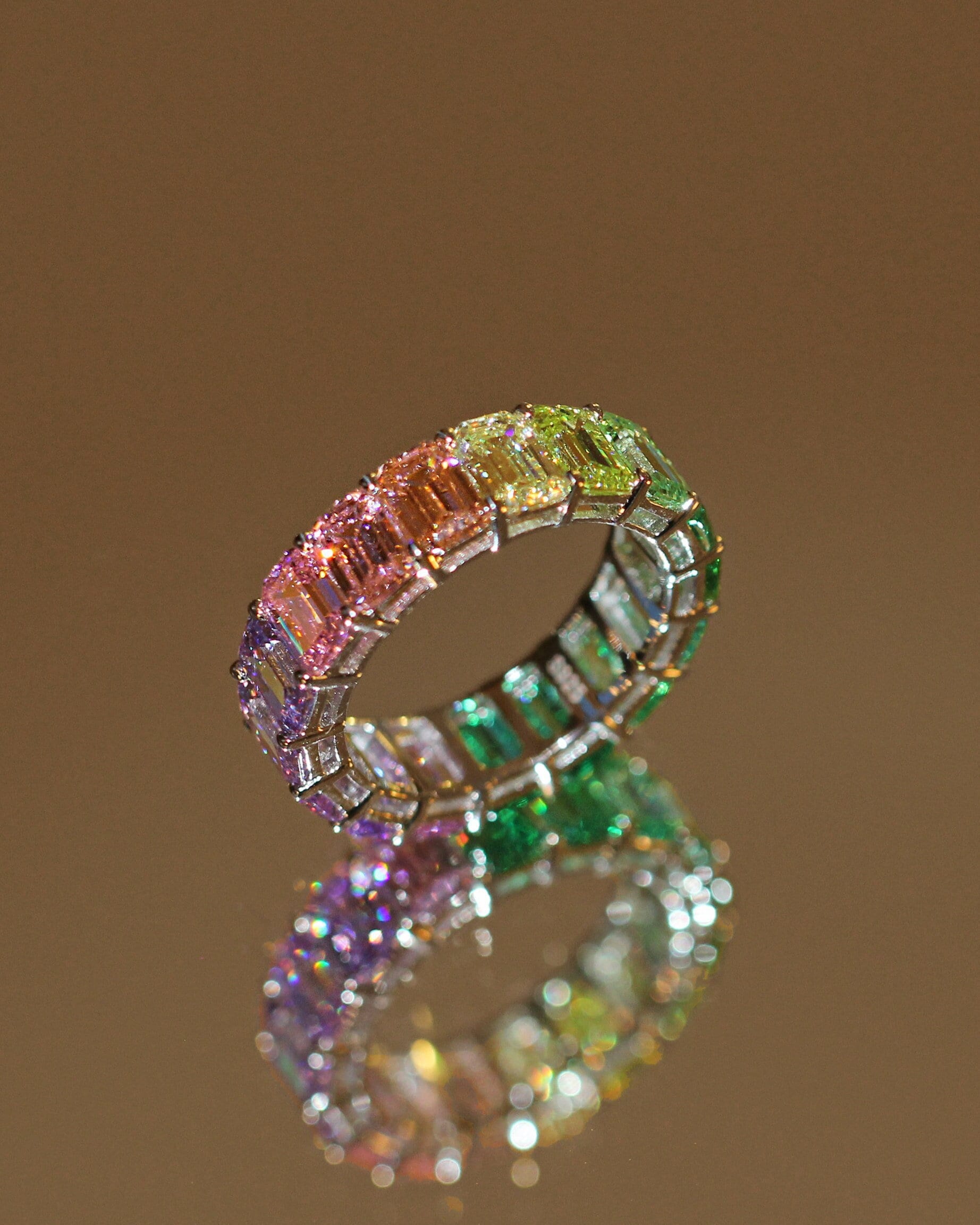 Gradient of Joy Ring. Emerald Cut High Carbon Diamond Ring. Rhodium-plated Sterling Silver 925.