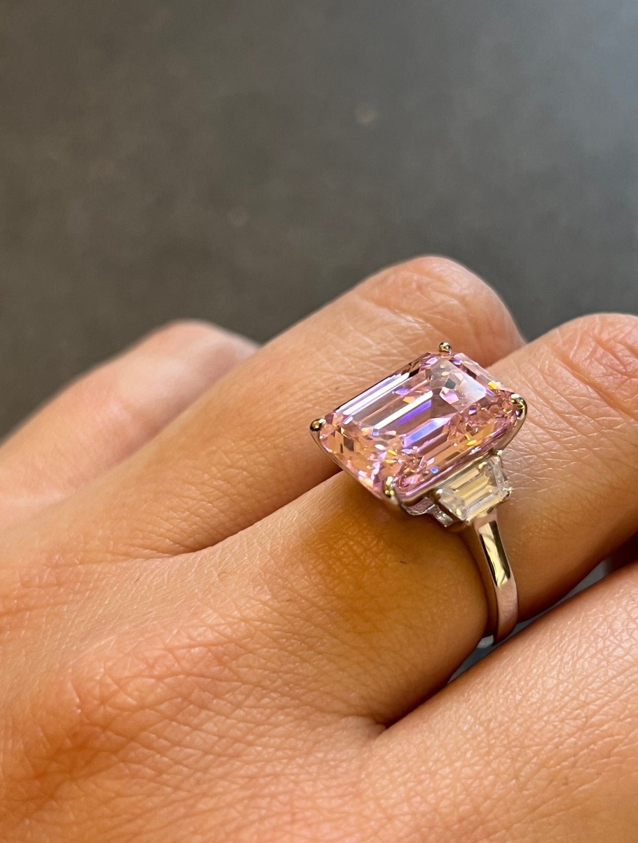 Barbiecore Cocktail Ring. Emerald Cut 10CT Pink Ring.