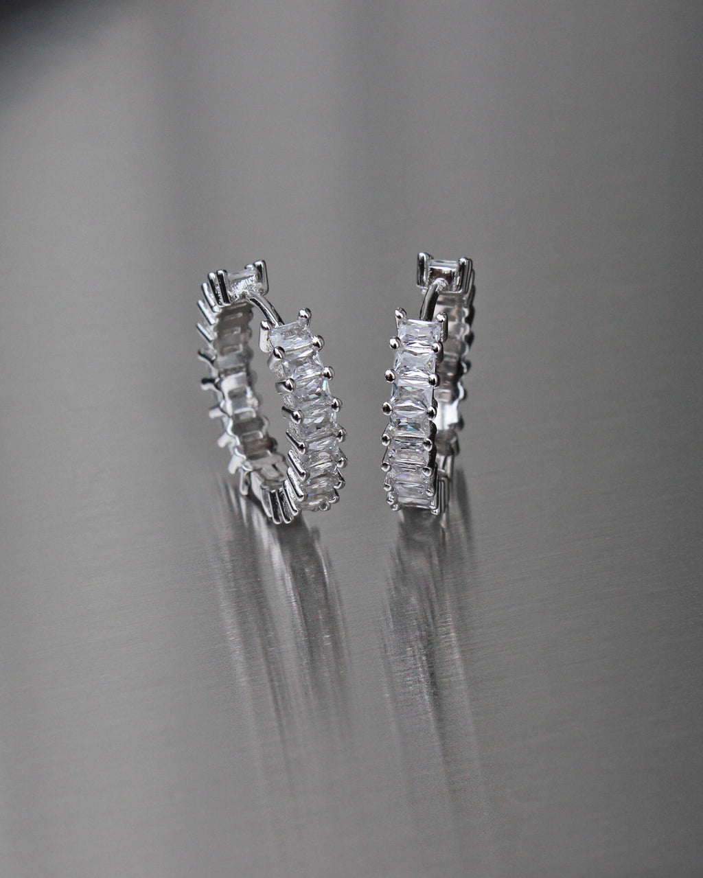 Medium Hoop Earrings. High Carbon Diamonds, Baguette Cut.