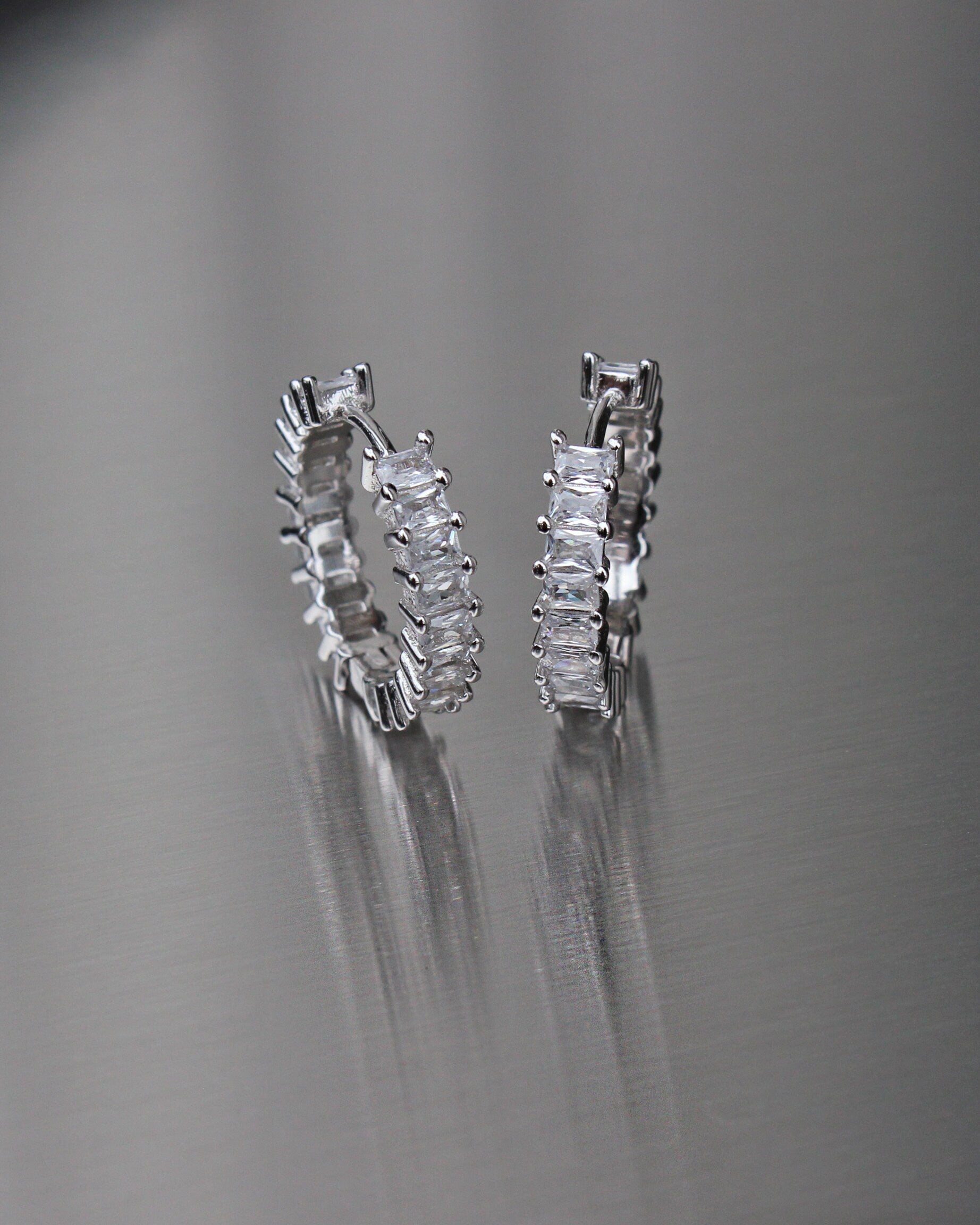 Medium Hoop Earrings. High Carbon Diamonds, Baguette Cut.