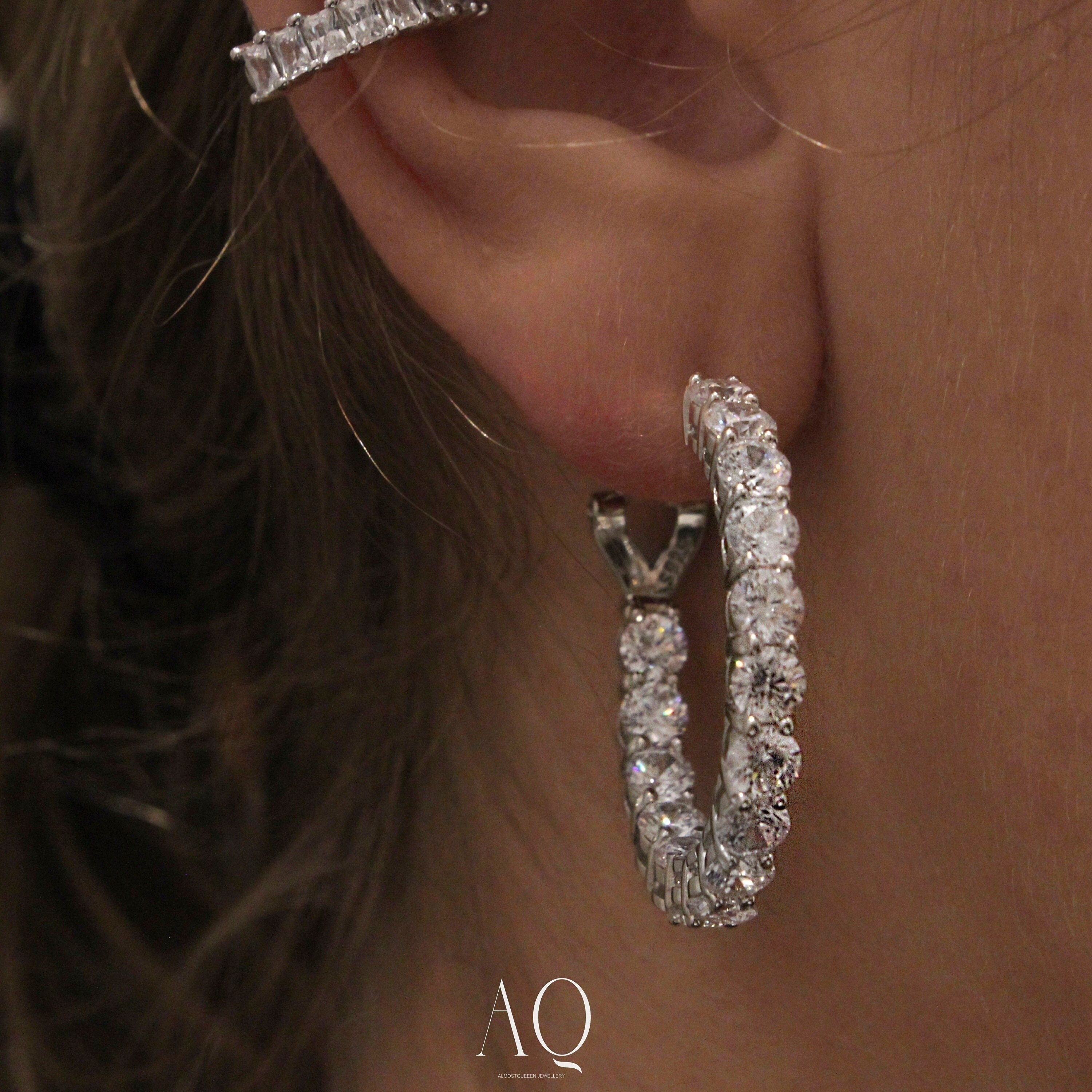 Sterling Silver Hoop Earrings: High Carbon Diamonds, 30 mm