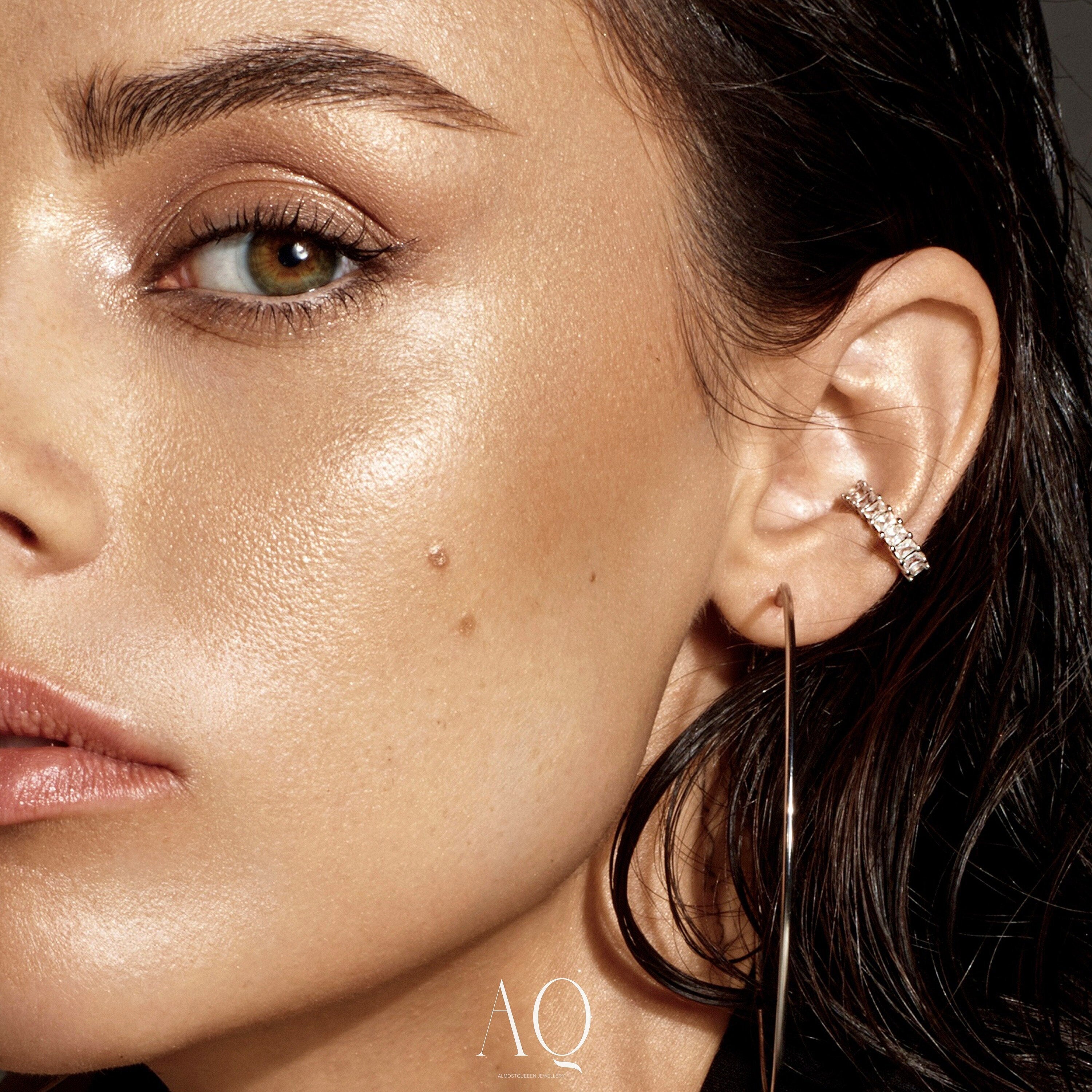 AQ Ear Cuff. Rhodium-plated Sterling Silver 925 + High Carbon Diamonds. No Piercing Needed.