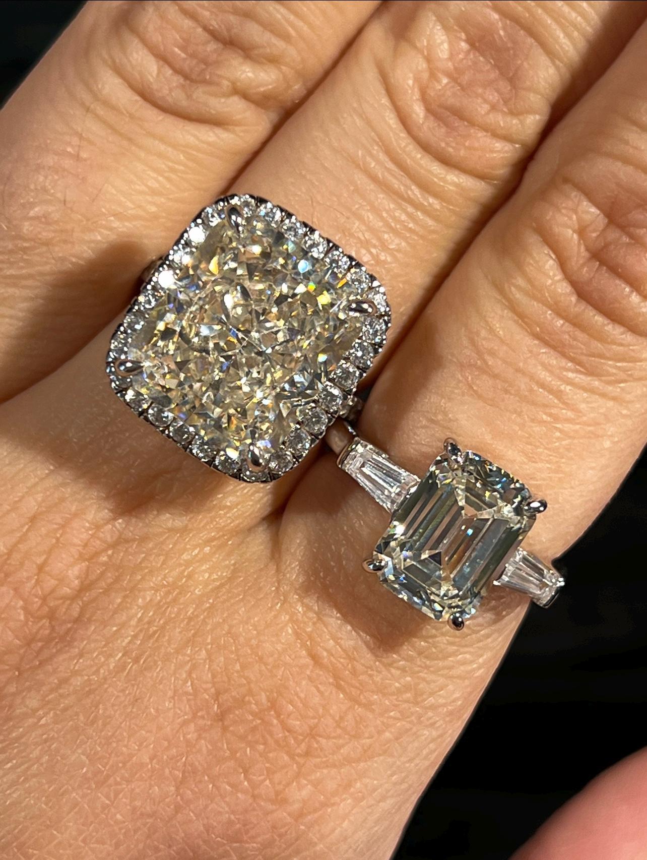 Ivory Emerald Cut Ring. Rhodium-plated Sterling Silver 925 + High Carbon Diamonds.