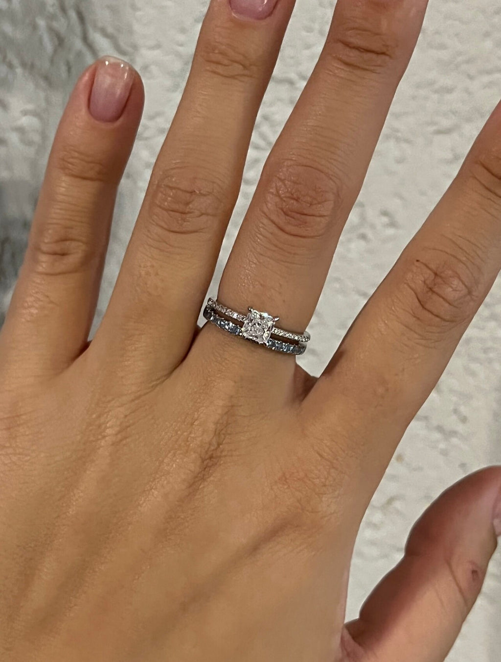 Pure White Petit Square Ring. Rhodium-plated Sterling Silver 925 + High Carbon Diamonds.