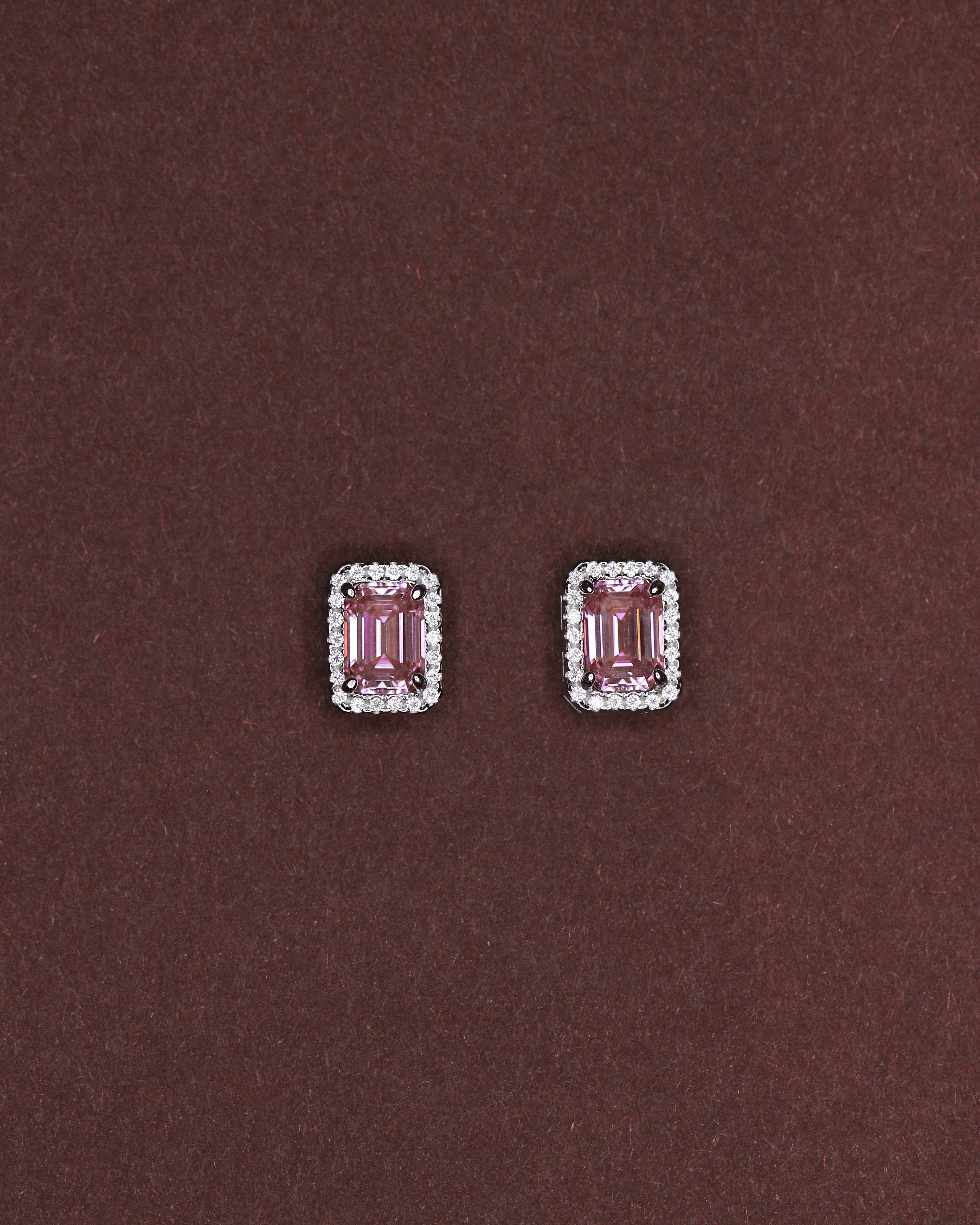 Ethereal Pink Earrings. Emerald Cut Moissanites + Rhodium-plated Sterling Silver 925.