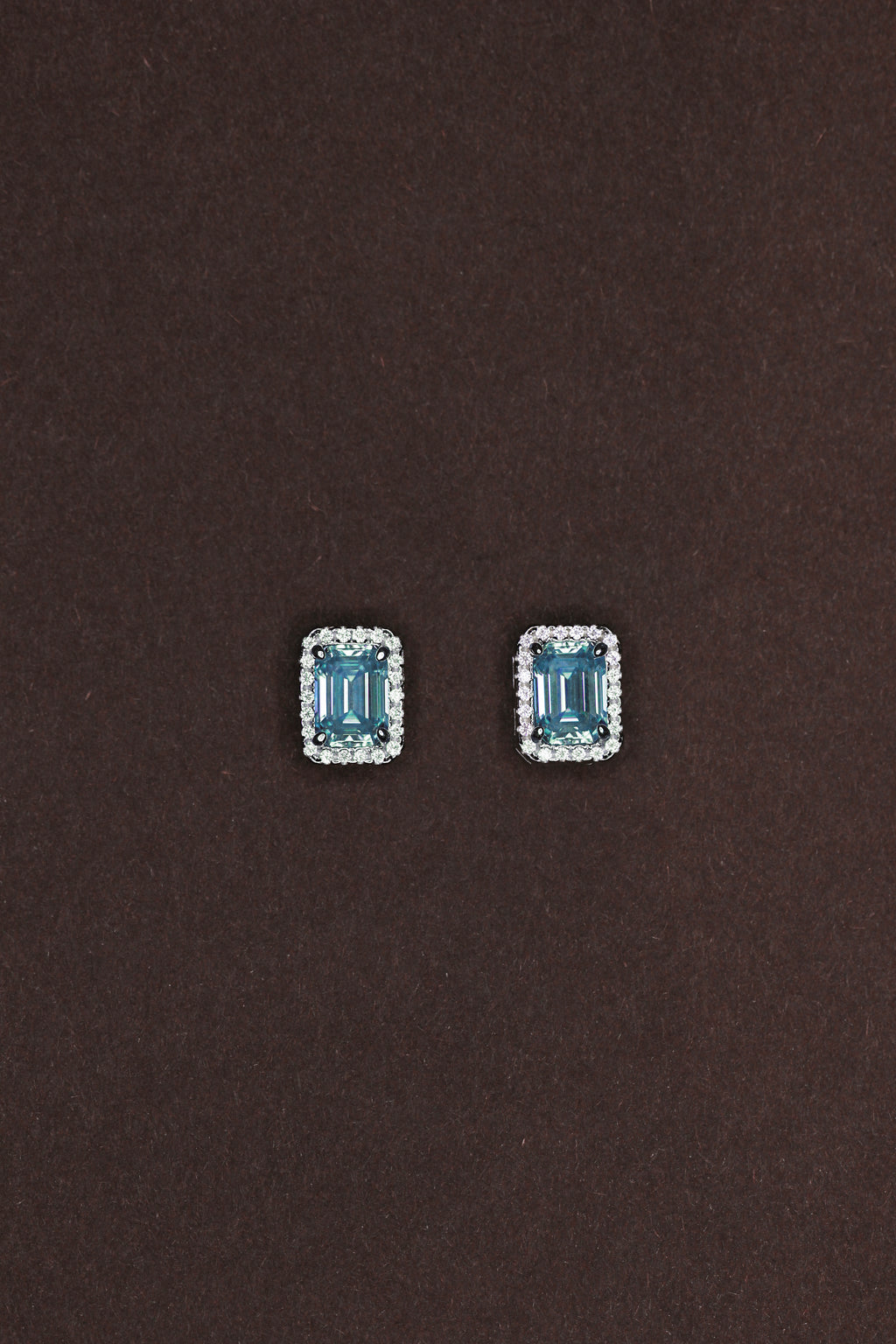 Ethereal Sky Blue Earrings. Emerald Cut Moissanites + Rhodium-plated Sterling Silver 925.