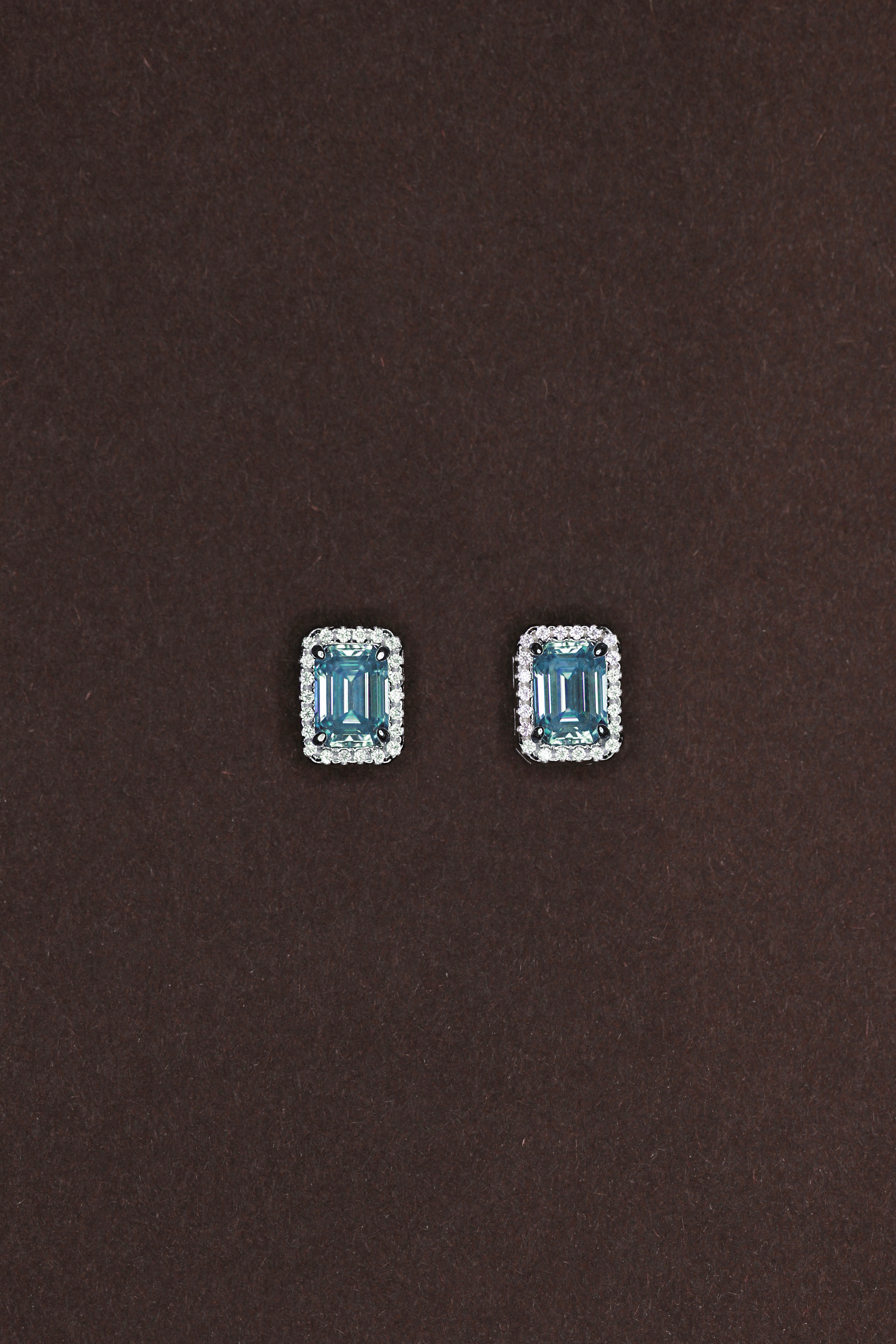 Ethereal Sky Blue Earrings. Emerald Cut Moissanites + Rhodium-plated Sterling Silver 925.