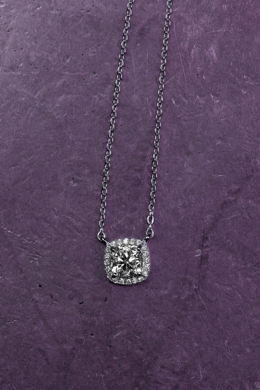 Moissanite Cushion Pendant: Rhodium Plated Sterling Silver 925 Necklace