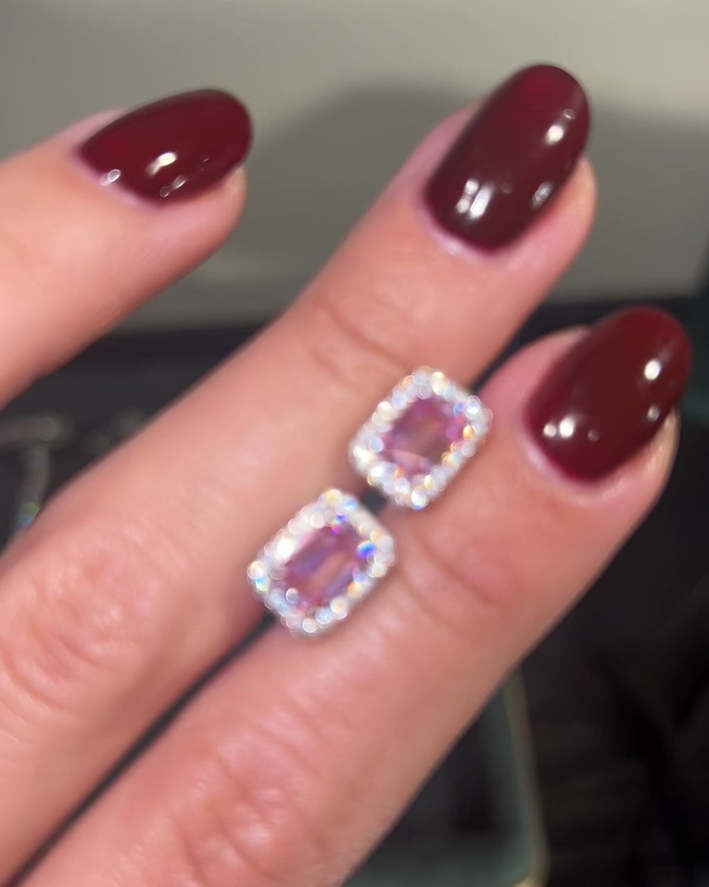 Ethereal Pink Earrings. Emerald Cut Moissanites + Rhodium-plated Sterling Silver 925.